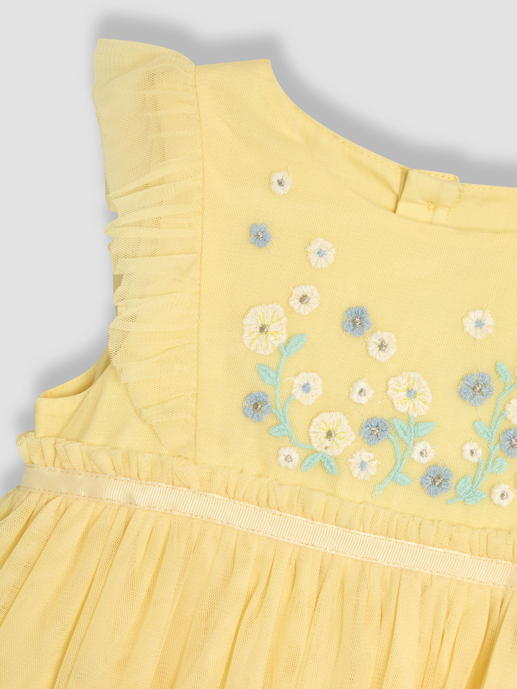Yellow Floral Ruffle Front Embroidered Tulle Party Dress - Image 3 of 3