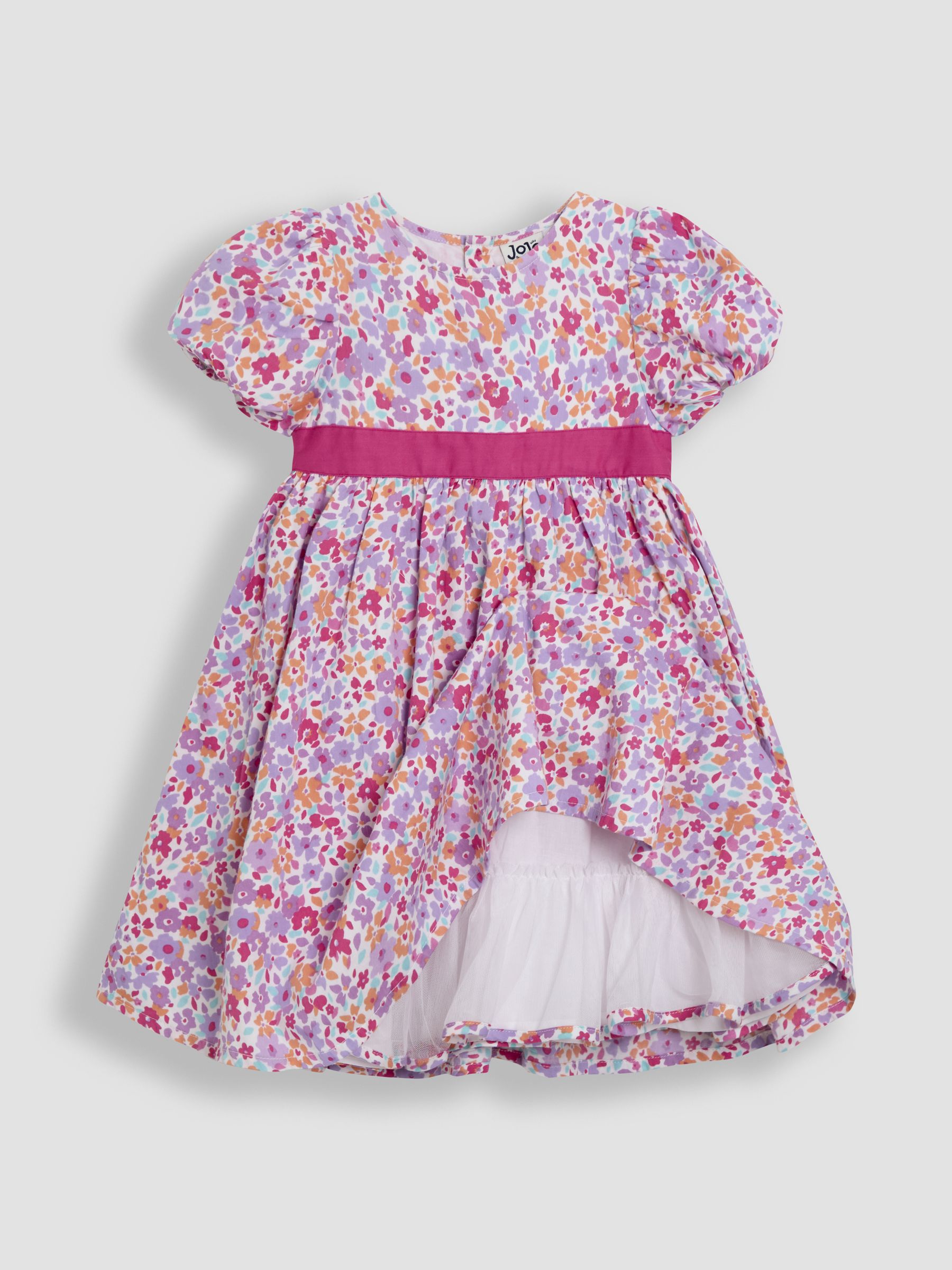 Pink Floral Puff Sleeve Party Dress - Image 2 of 4