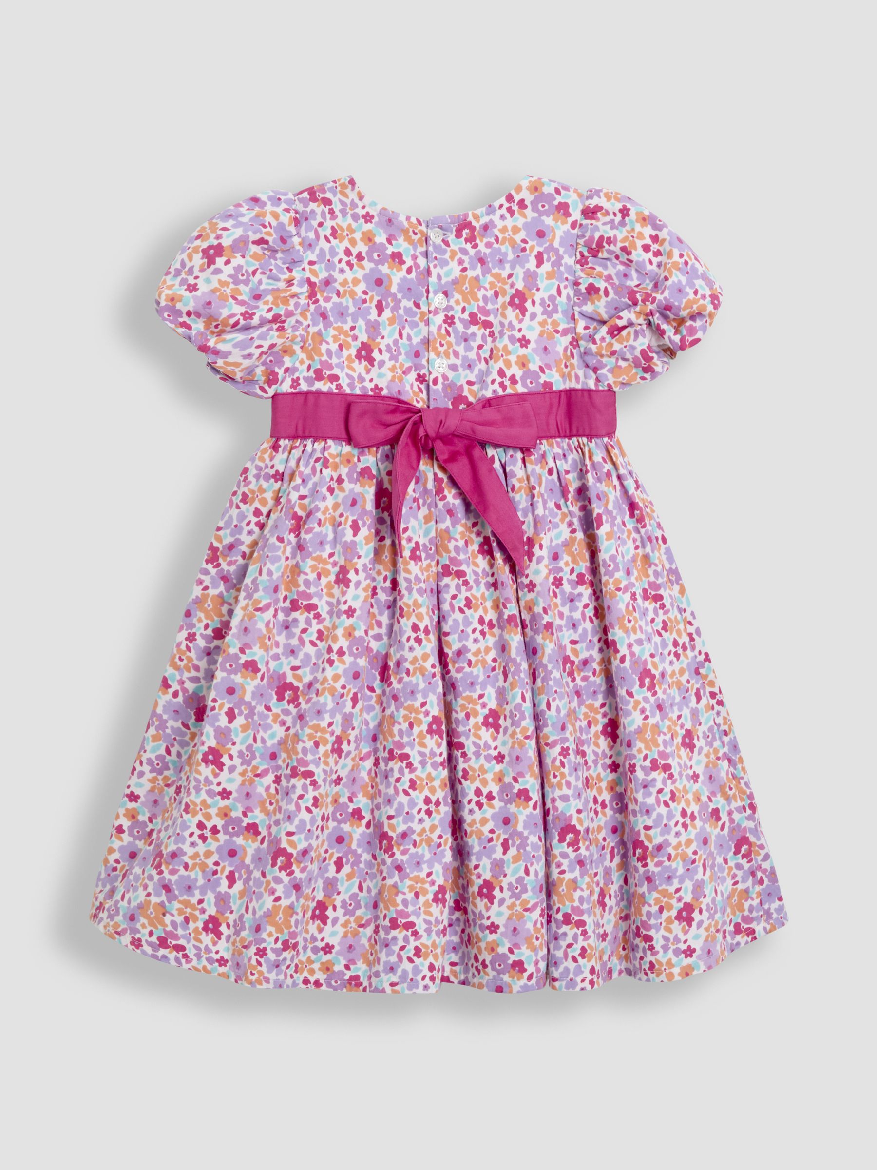 Pink Floral Puff Sleeve Party Dress - Image 3 of 4