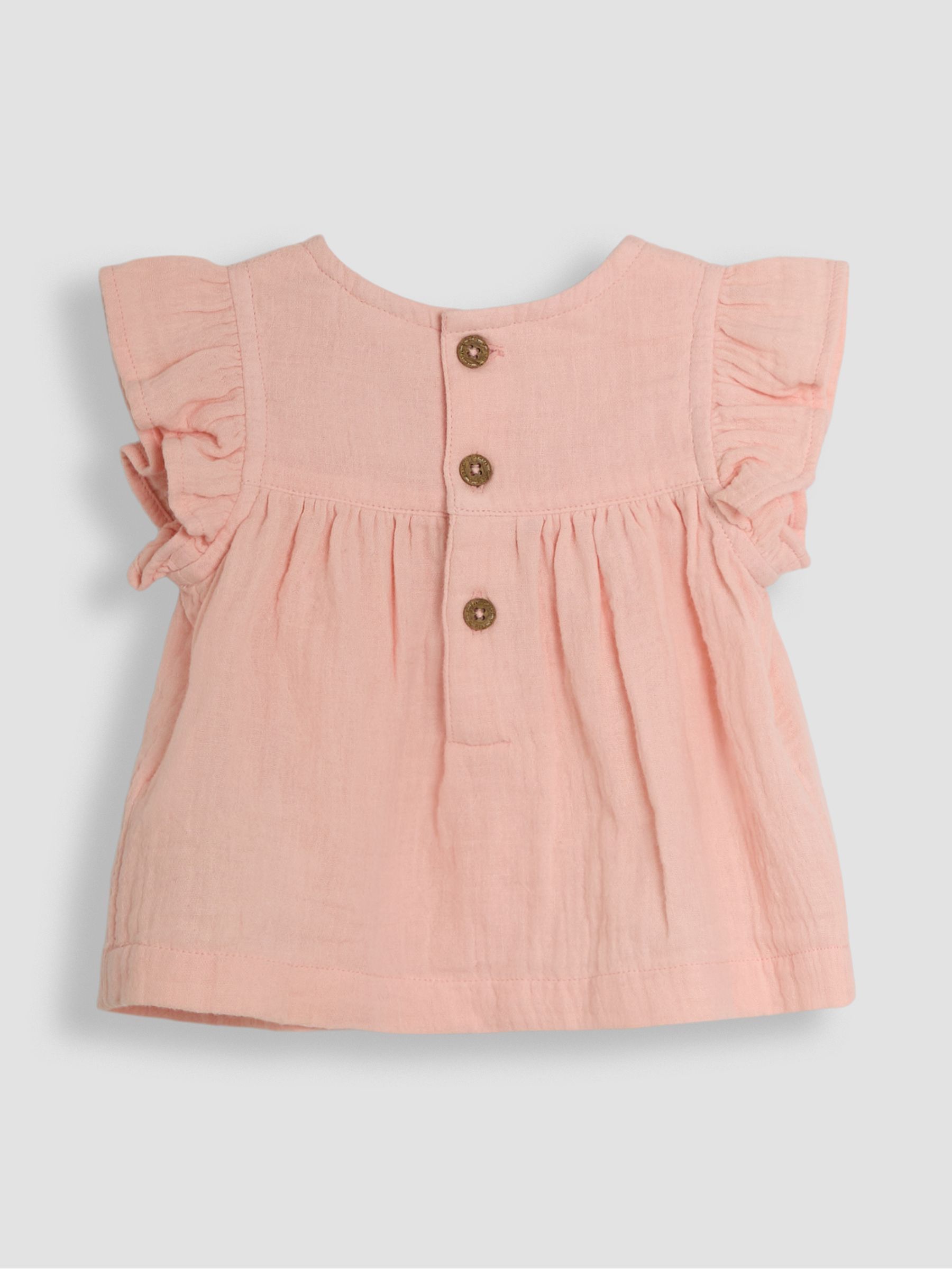 Coral Pink Floral 2-Piece Embroidered Cheesecloth Top & Bloomers Set - Image 3 of 7