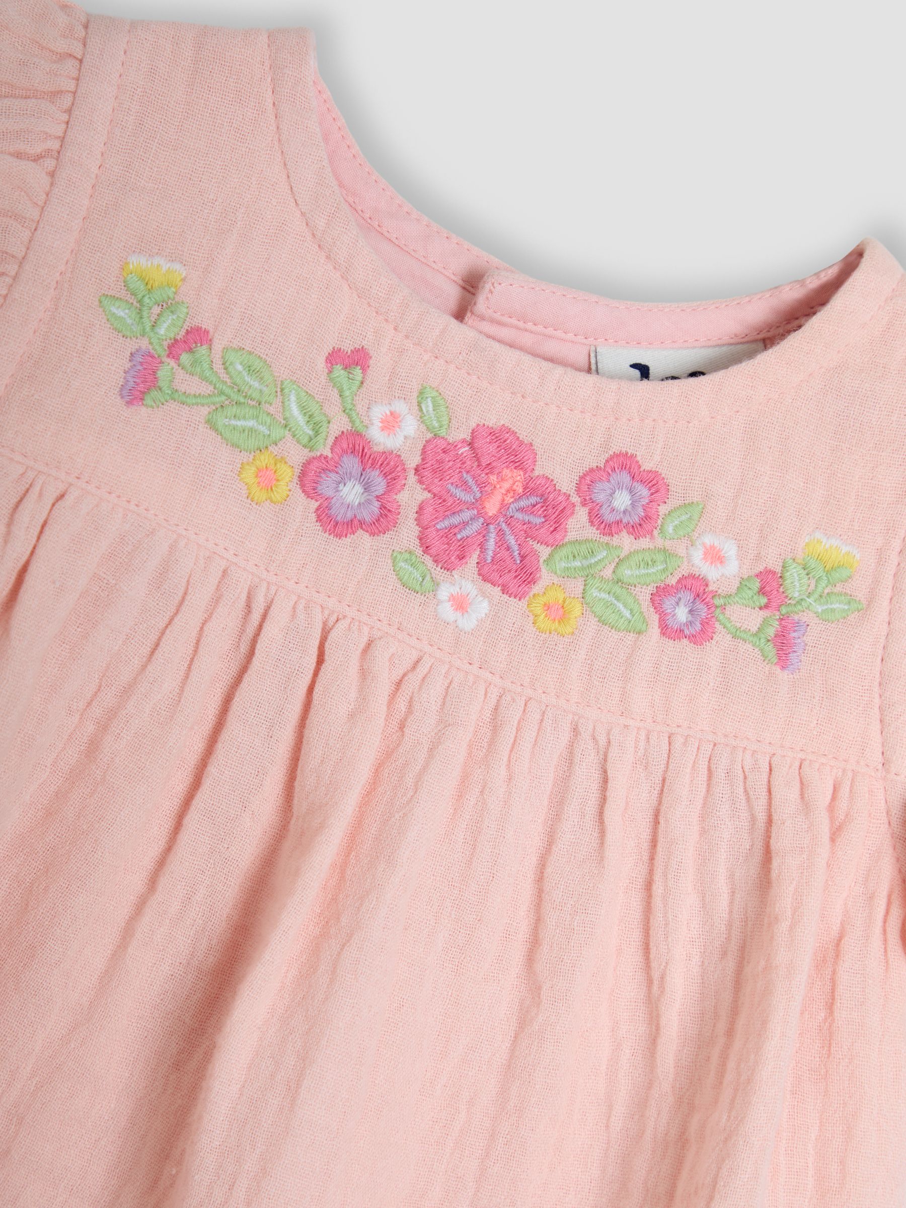 Coral Pink Floral 2-Piece Embroidered Cheesecloth Top & Bloomers Set - Image 6 of 7