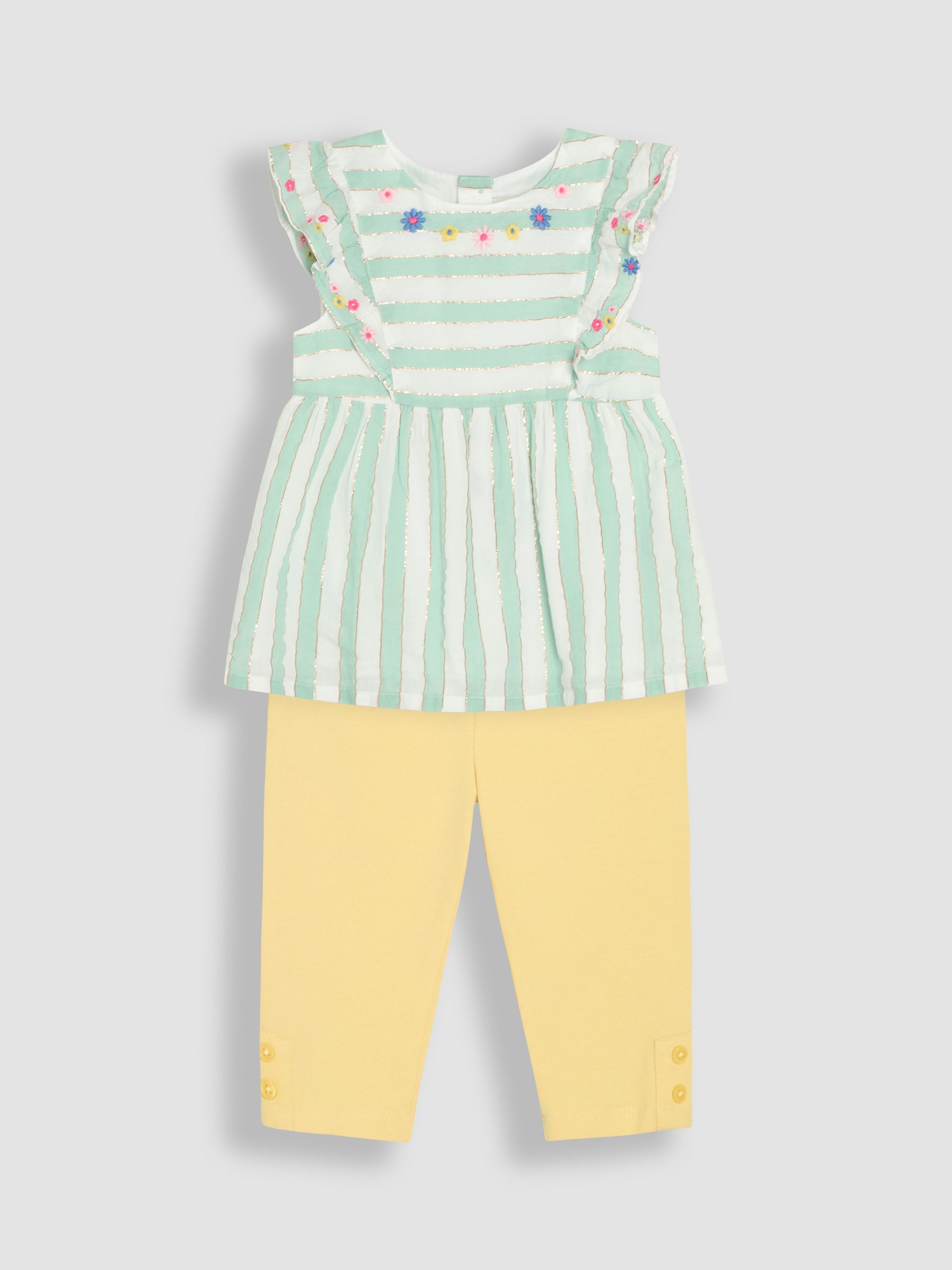 Aqua Green Floral Print Frill Sleeve Blouse & Leggings Set 2 Piece - Image 1 of 5