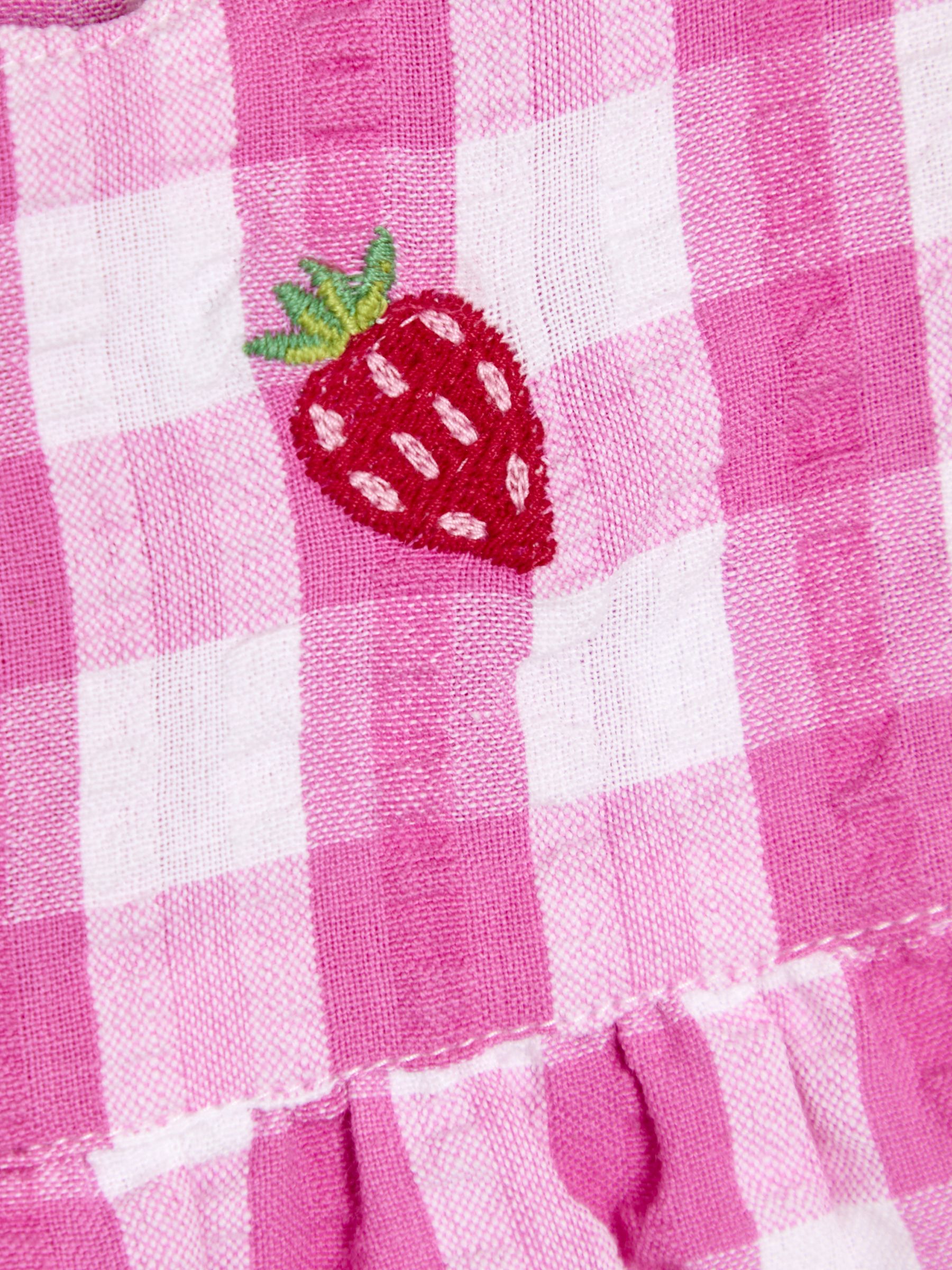 Pink Strawberry Gingham Pretty Ruffle Shoulder Embroidered Sunsuit - Image 3 of 3