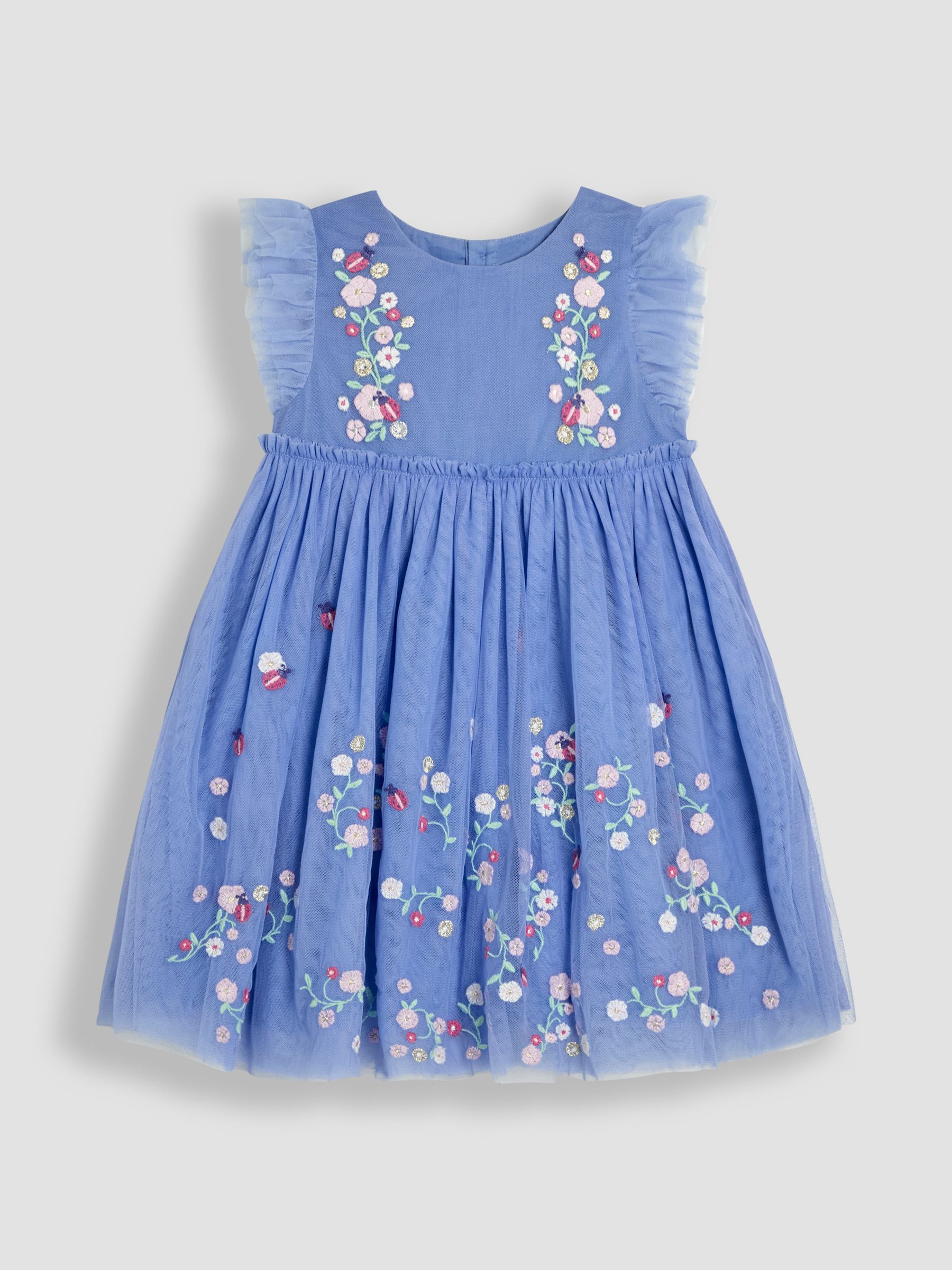 Blue Ladybird Floral Frill Embroidered Tulle Party Dress - Image 1 of 3