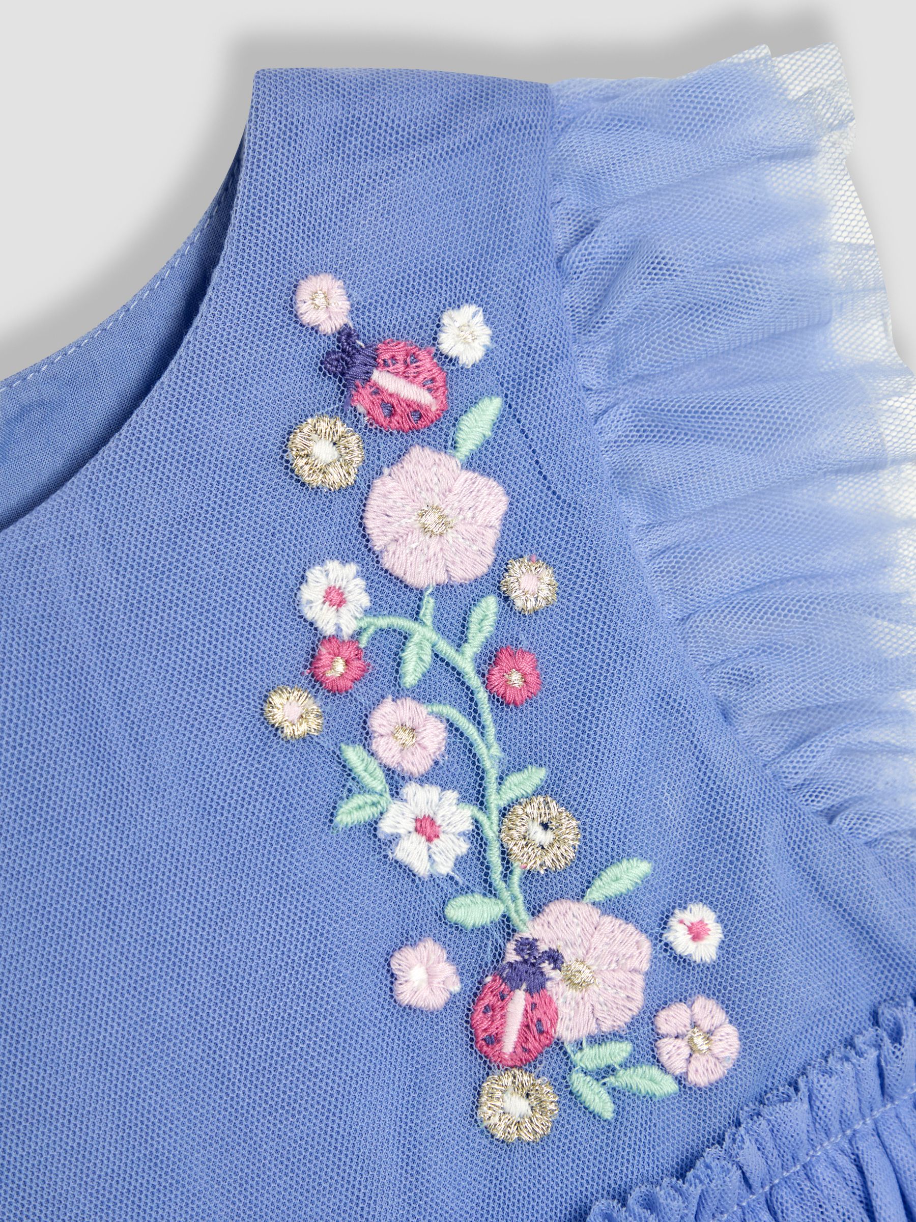 Blue Ladybird Floral Frill Embroidered Tulle Party Dress - Image 3 of 3