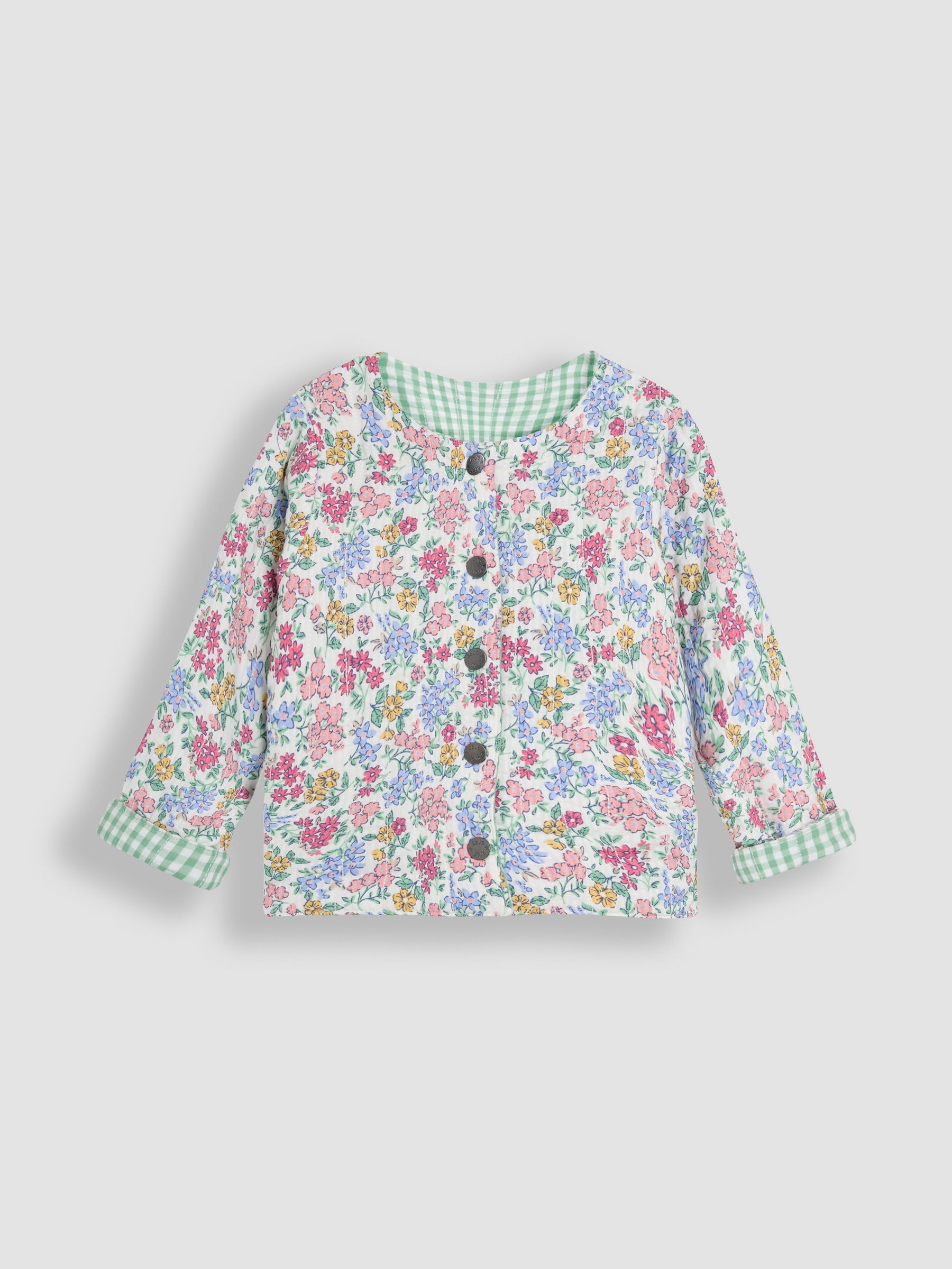 Soft Pink Floral Print Quilted Reversible 100% Cotton Jacket - Image 2 of 9