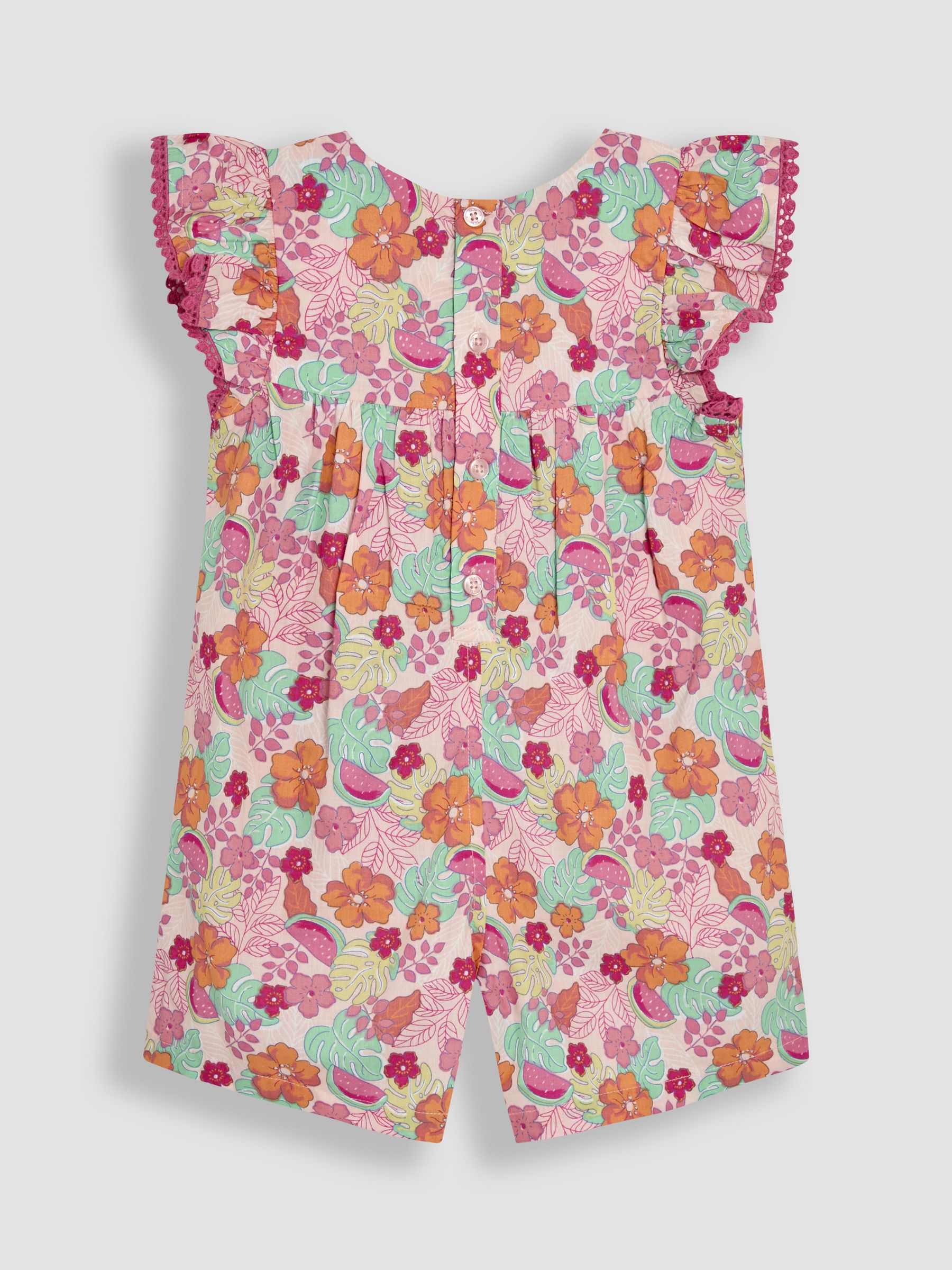 Pink Jungle Floral Print Frill Sleeve Playsuit - Image 2 of 3