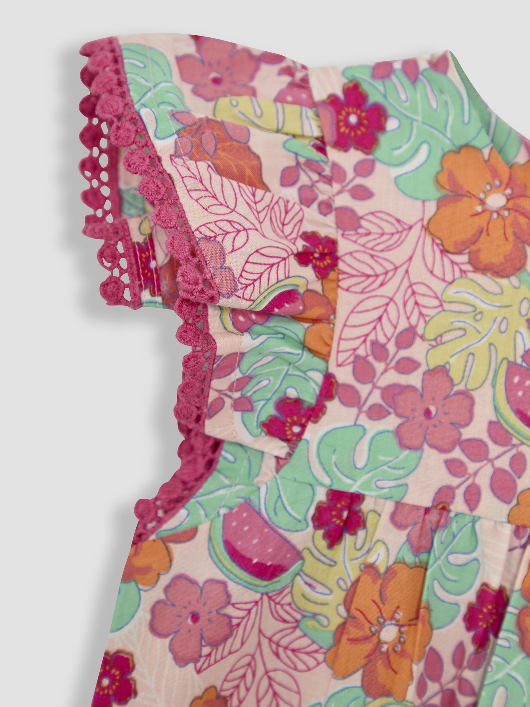 Pink Jungle Floral Print Frill Sleeve Playsuit - Image 3 of 3