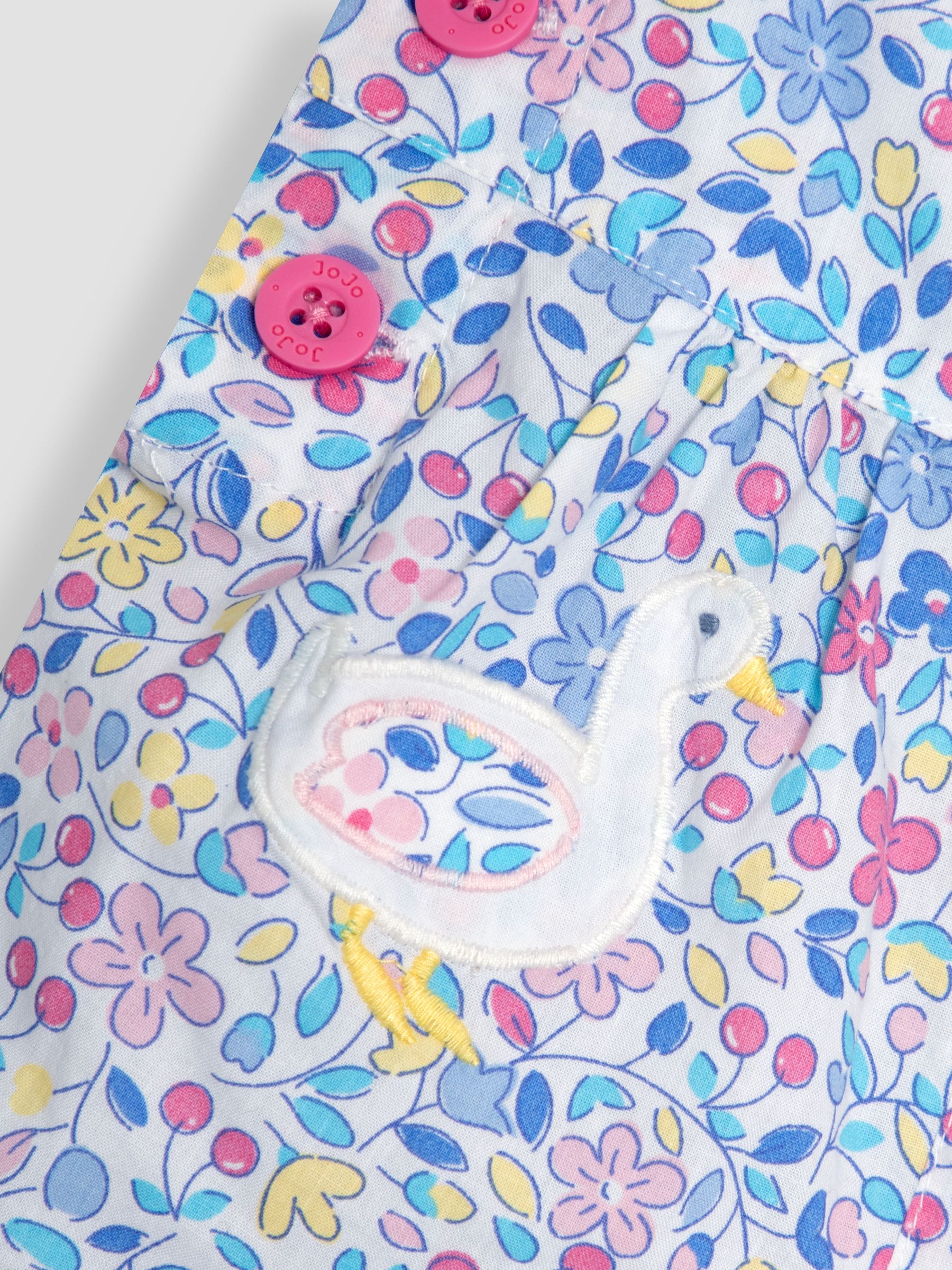 Blue Ditsy Floral Duck Appliqué Pocket 100% Cotton Dungarees - Image 3 of 3