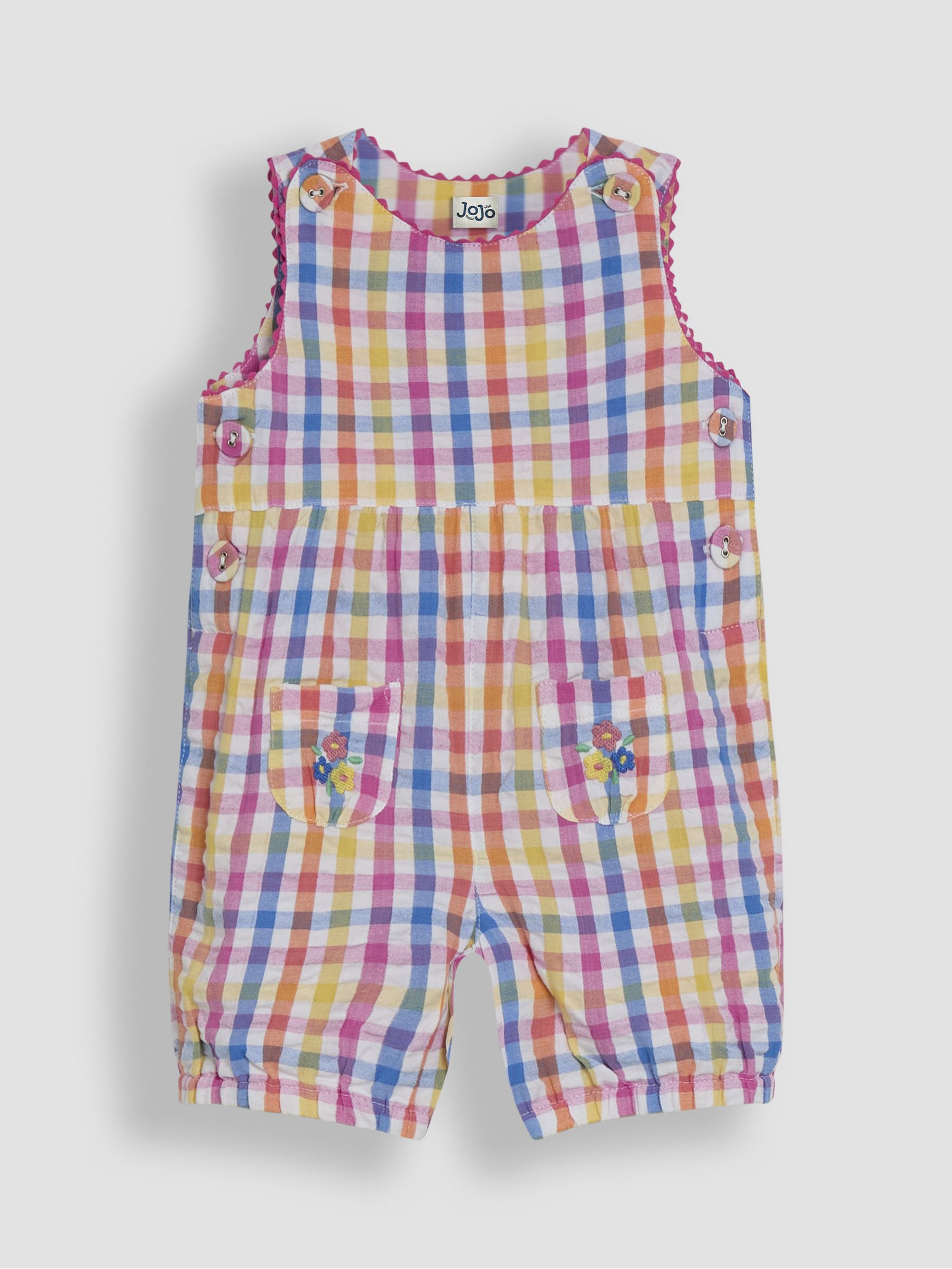Pink Floral Embroidered Pocket Embroidered Gingham Dungarees - Image 1 of 3