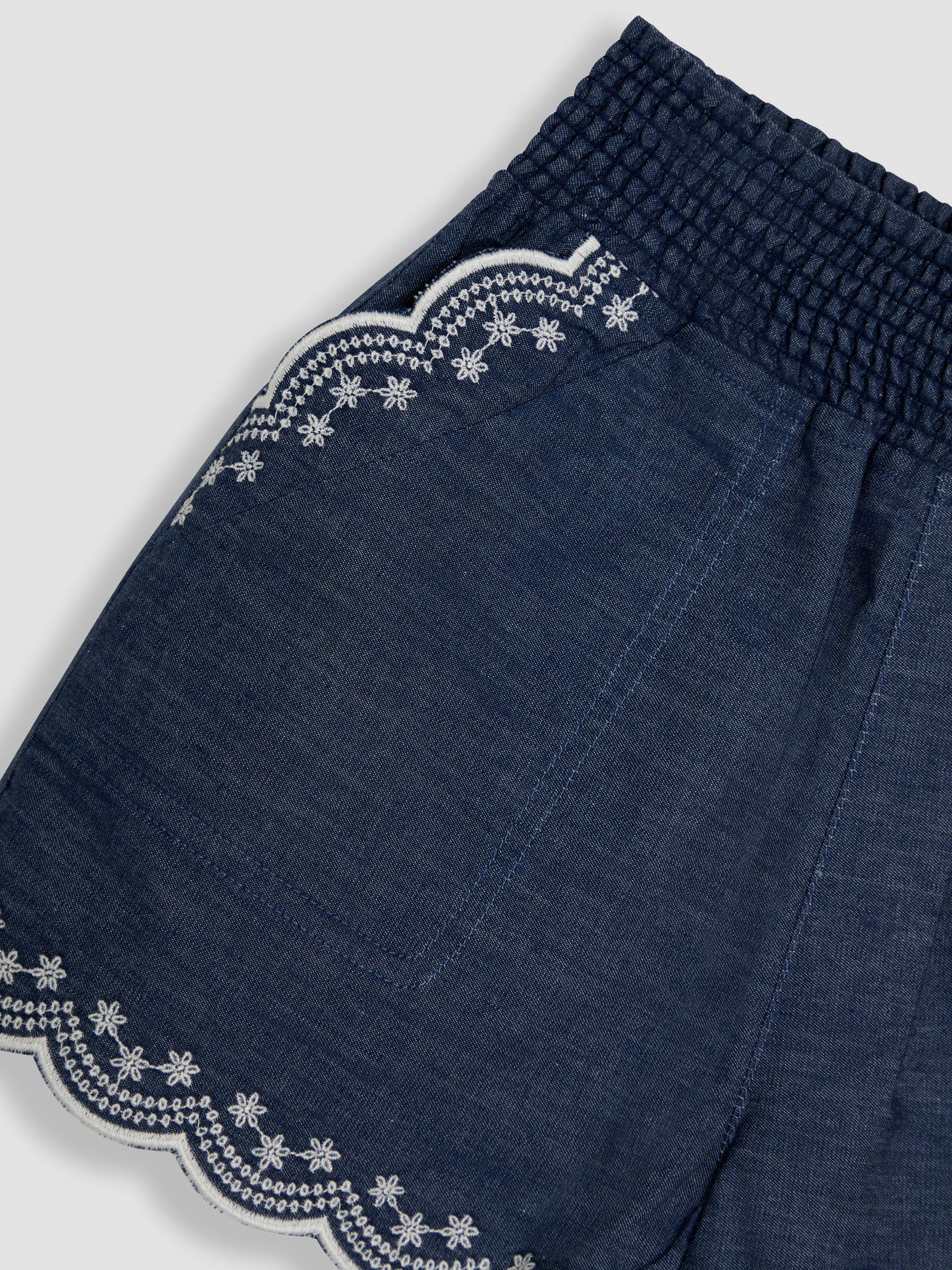 Chambray Blue Broderie Scallop Pocket Shorts - Image 2 of 3
