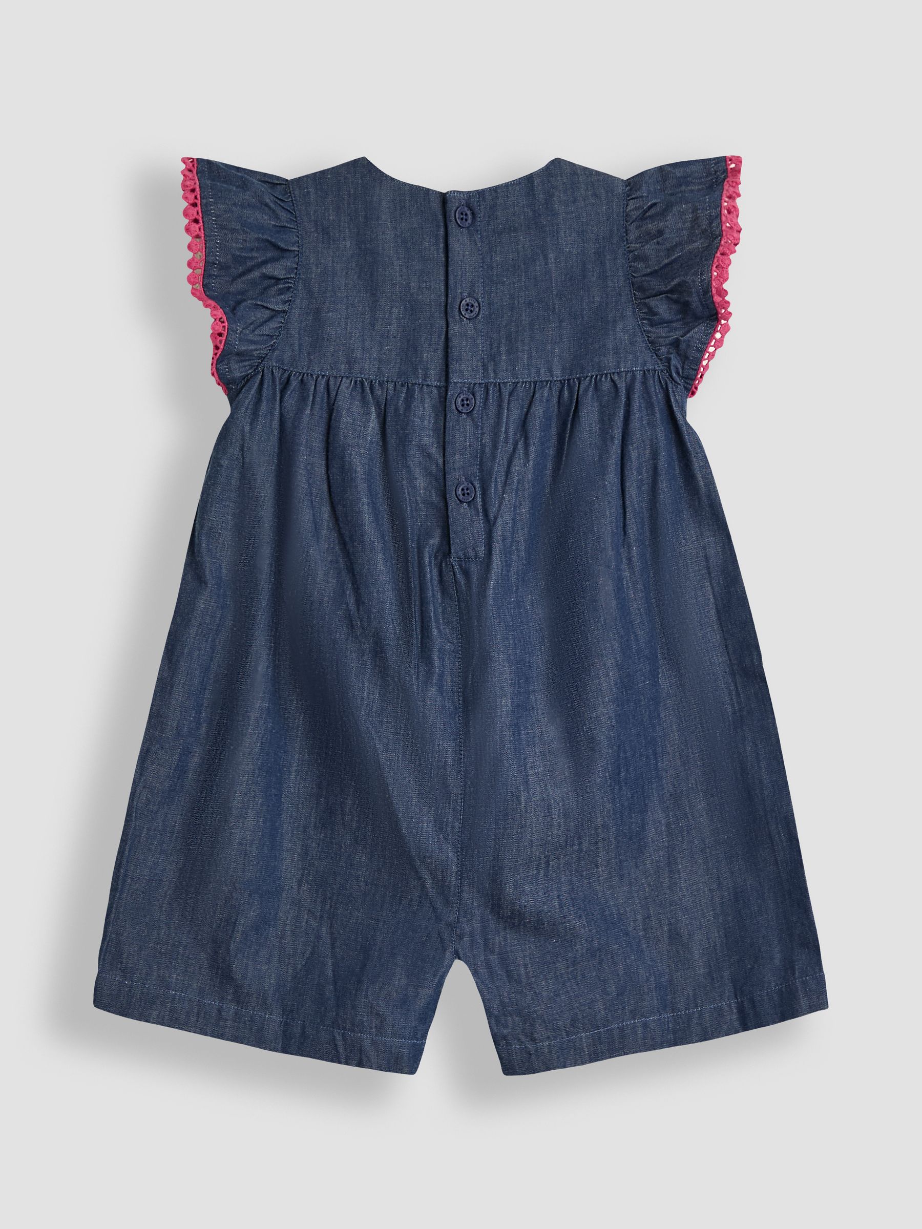 Chambray Blue Floral Embroidered Frill Sleeve Playsuit - Image 2 of 3