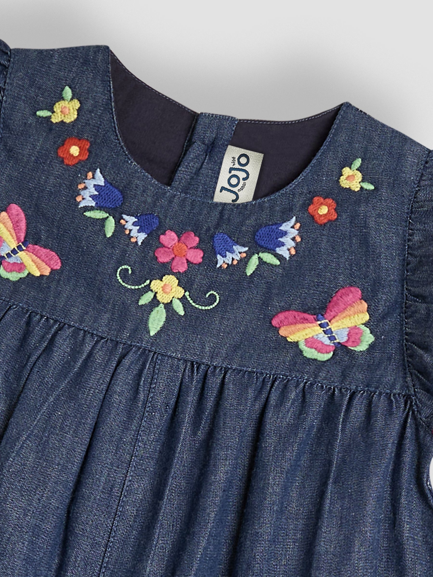 Chambray Blue Floral Embroidered Frill Sleeve Playsuit - Image 3 of 3