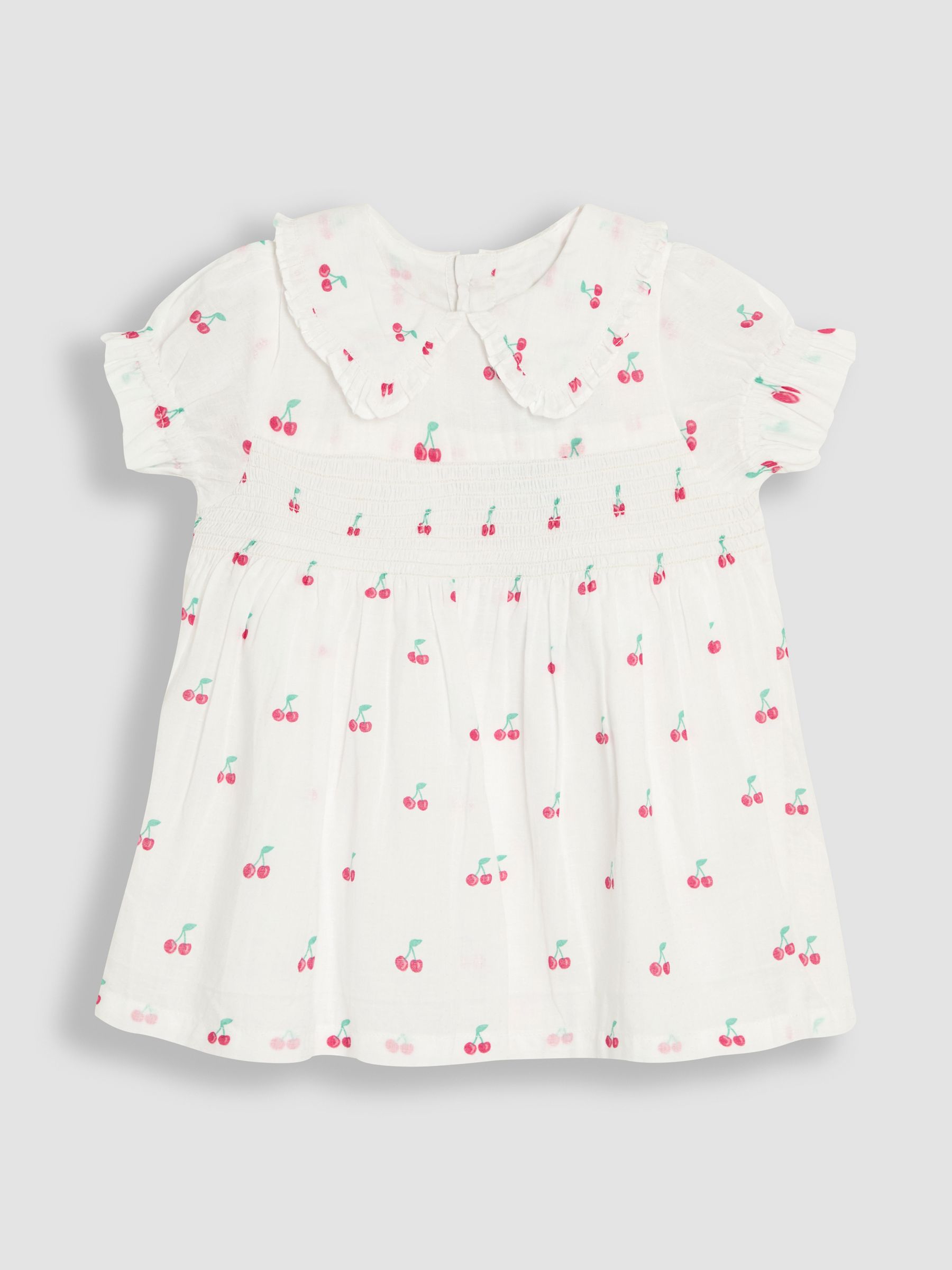 White Cherry Peter Pan Collar Smocked Blouse - Image 1 of 3
