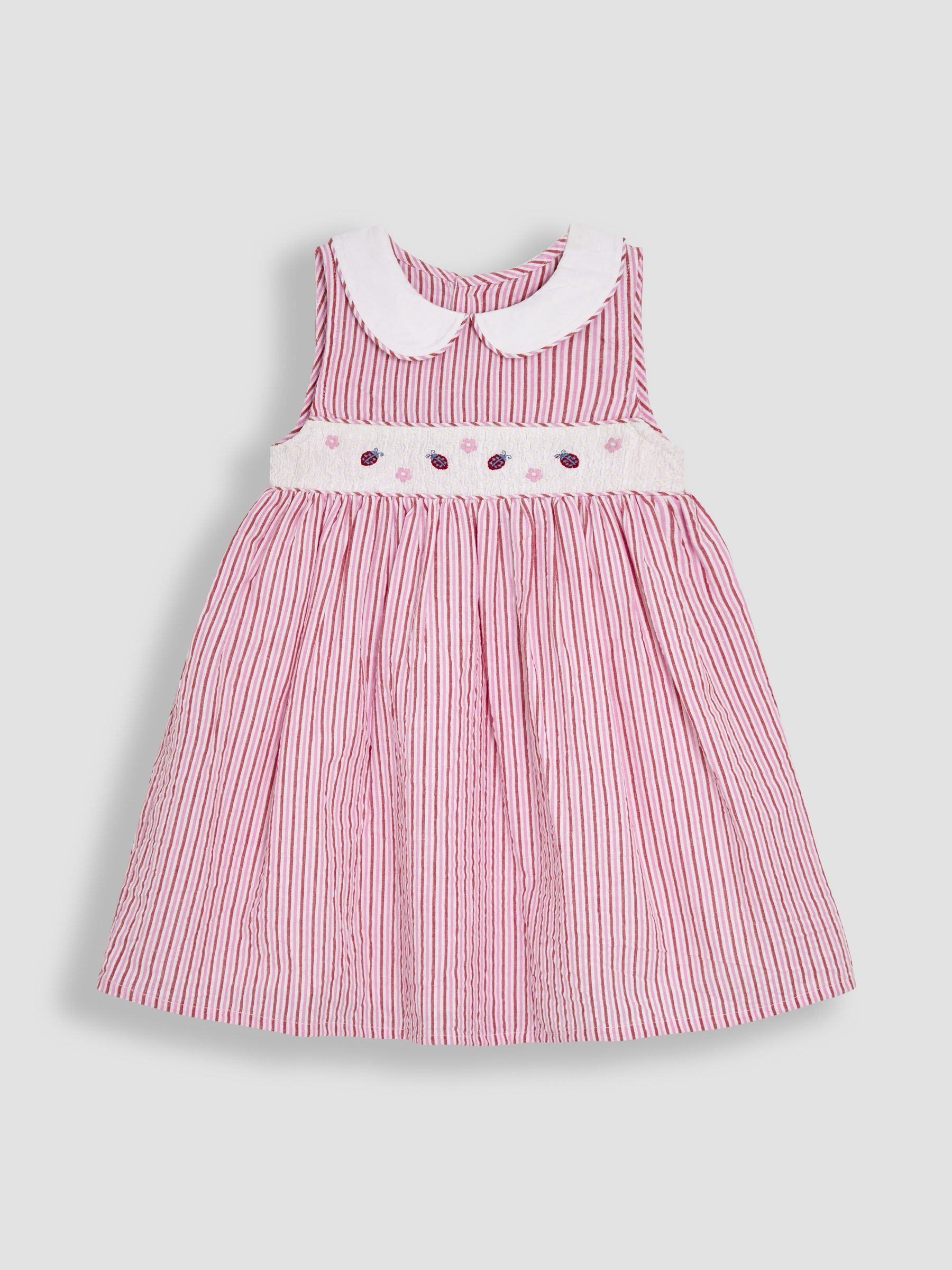 Pink Ladybird Seersucker Stripe Smocked Dress - Image 1 of 3