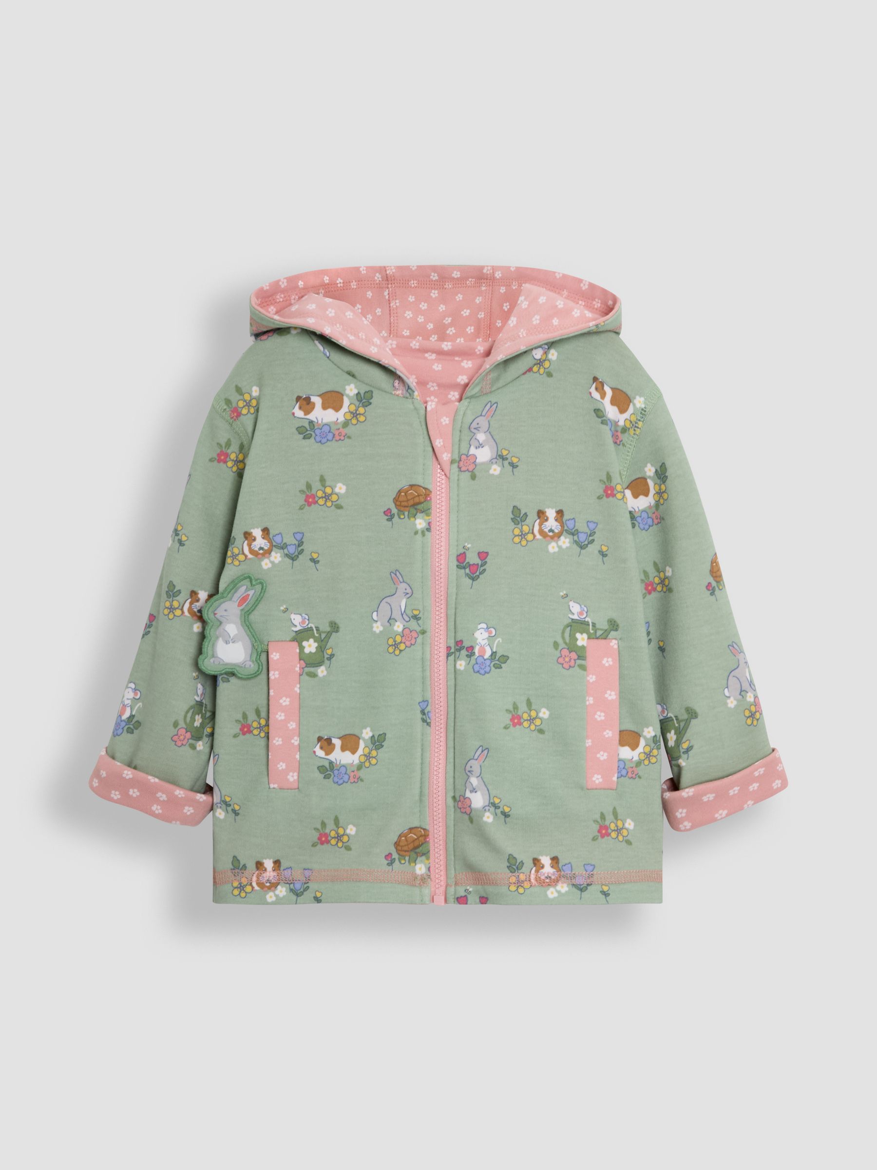 Pink Guinea Pig & Tortoise Appliqué Reversible Hoodie - Image 4 of 8