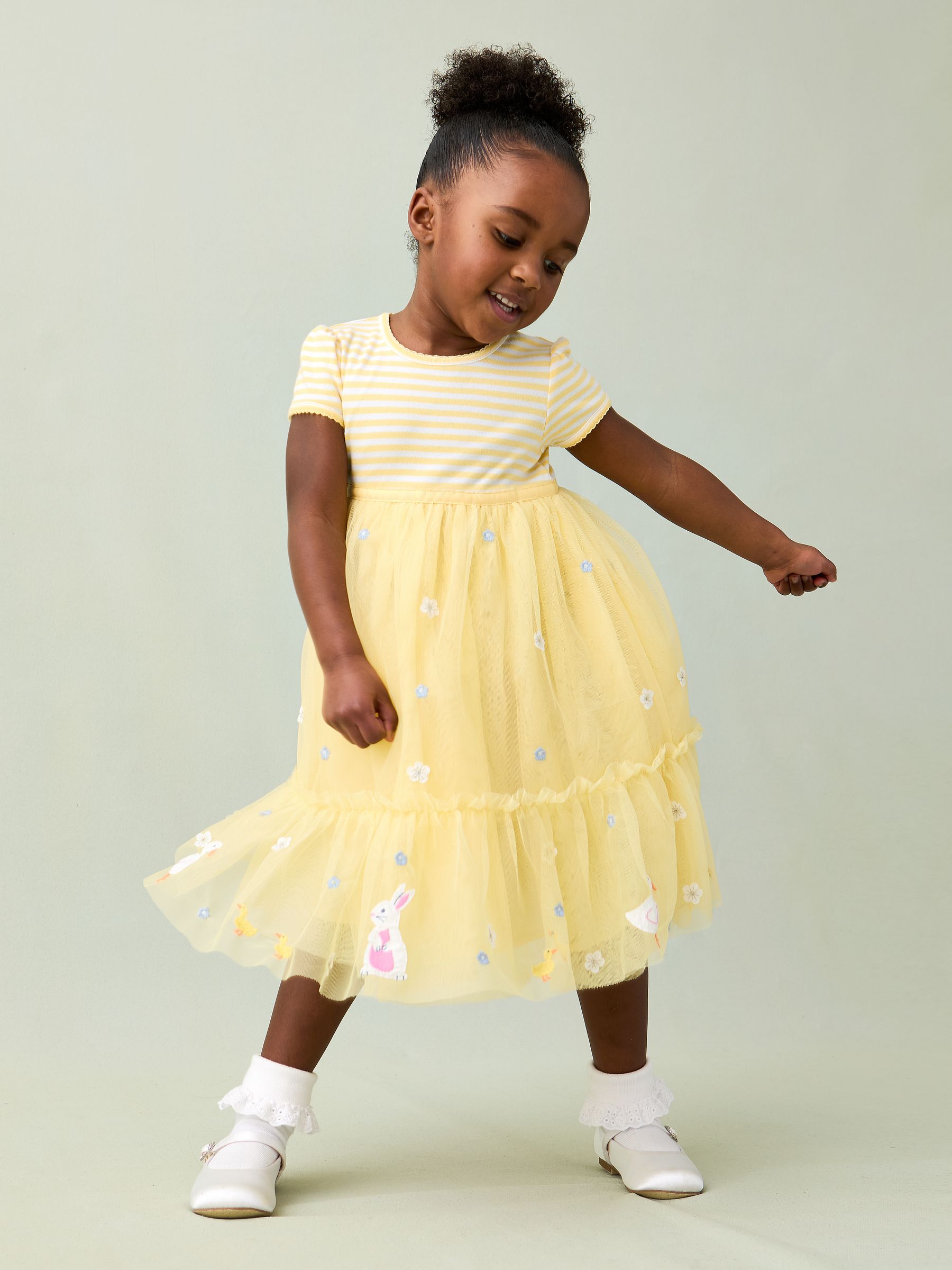 Yellow Duck & Bunny Appliqué Hem Tulle Party Dress - Image 1 of 8