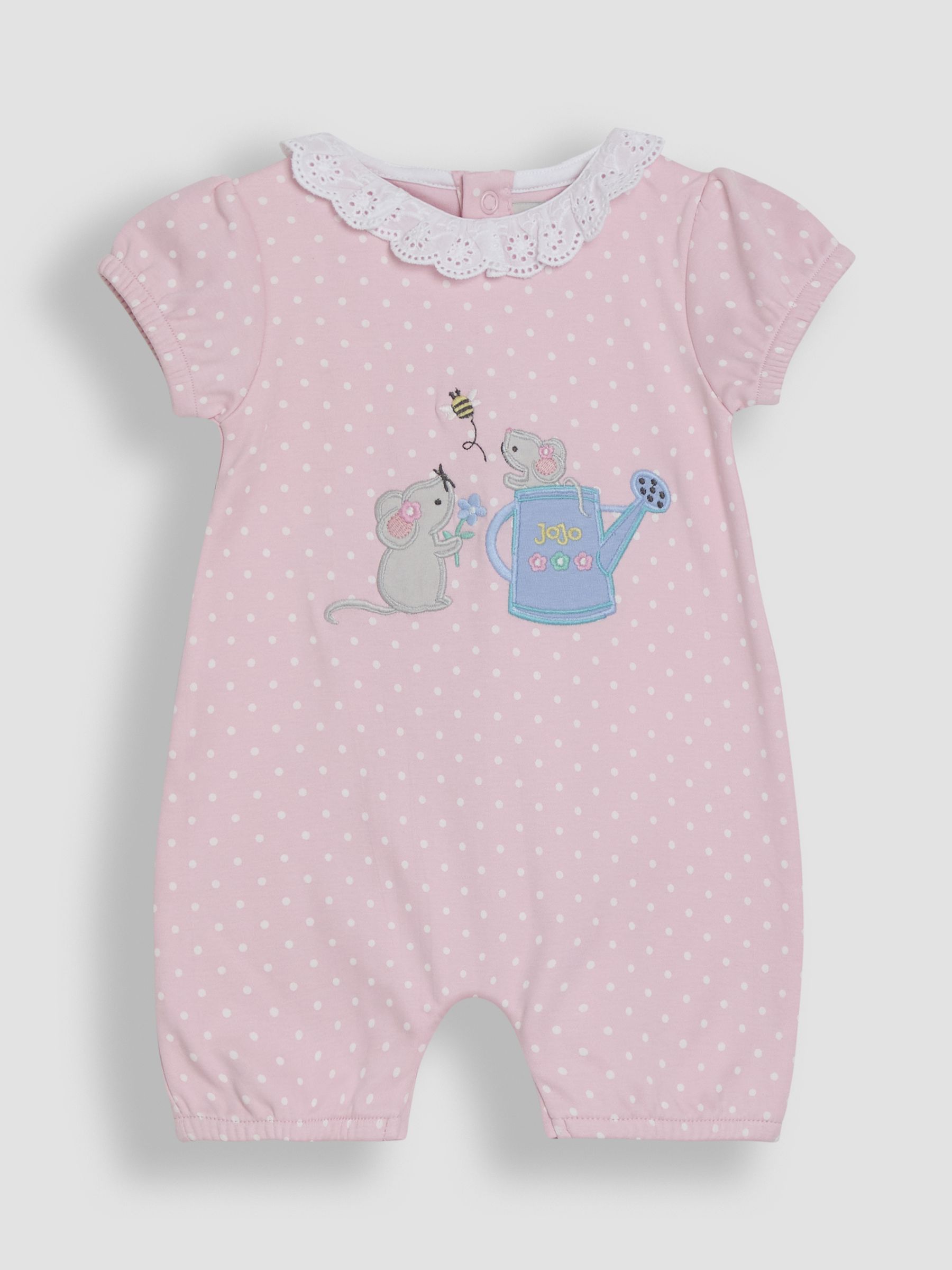 Pink Mouse Applique Broderie Collar 100% Cotton Rompers 2 Pack - Image 2 of 7