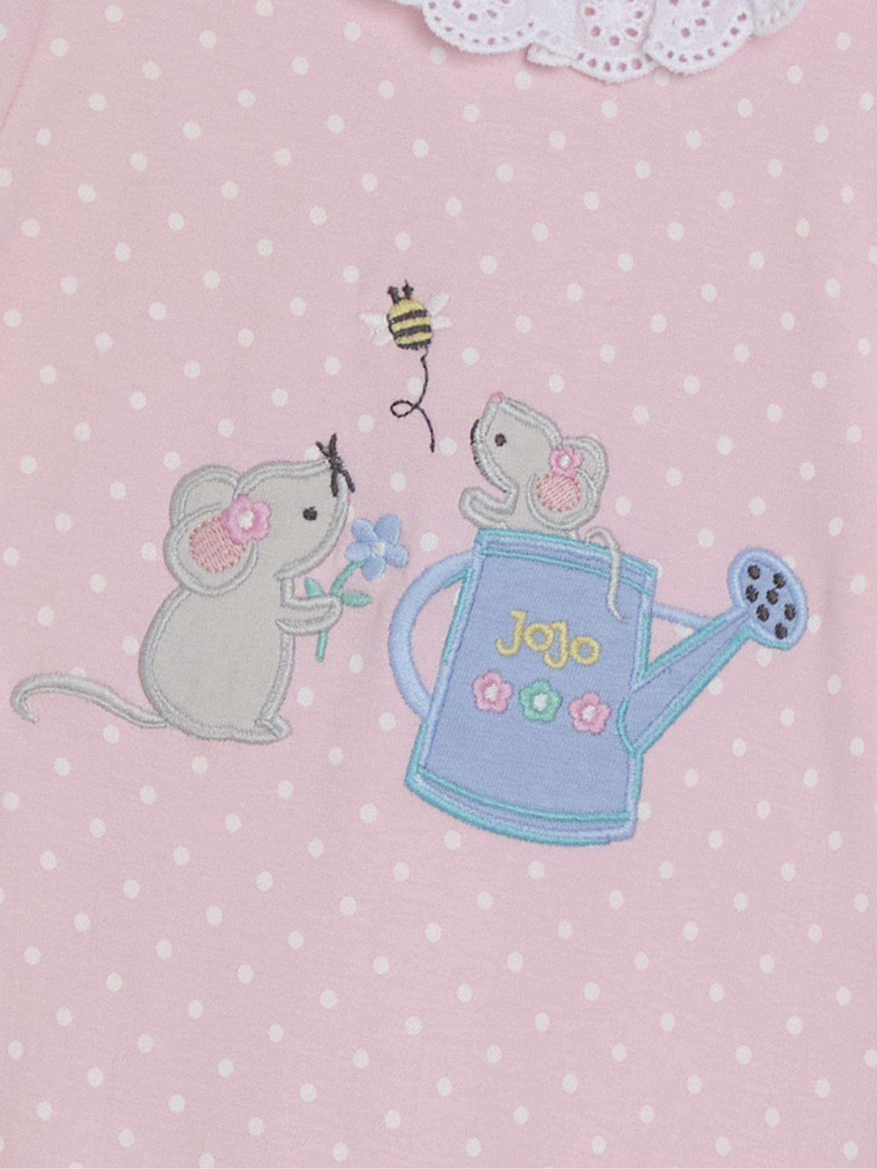 Pink Mouse Applique Broderie Collar 100% Cotton Rompers 2 Pack - Image 6 of 7