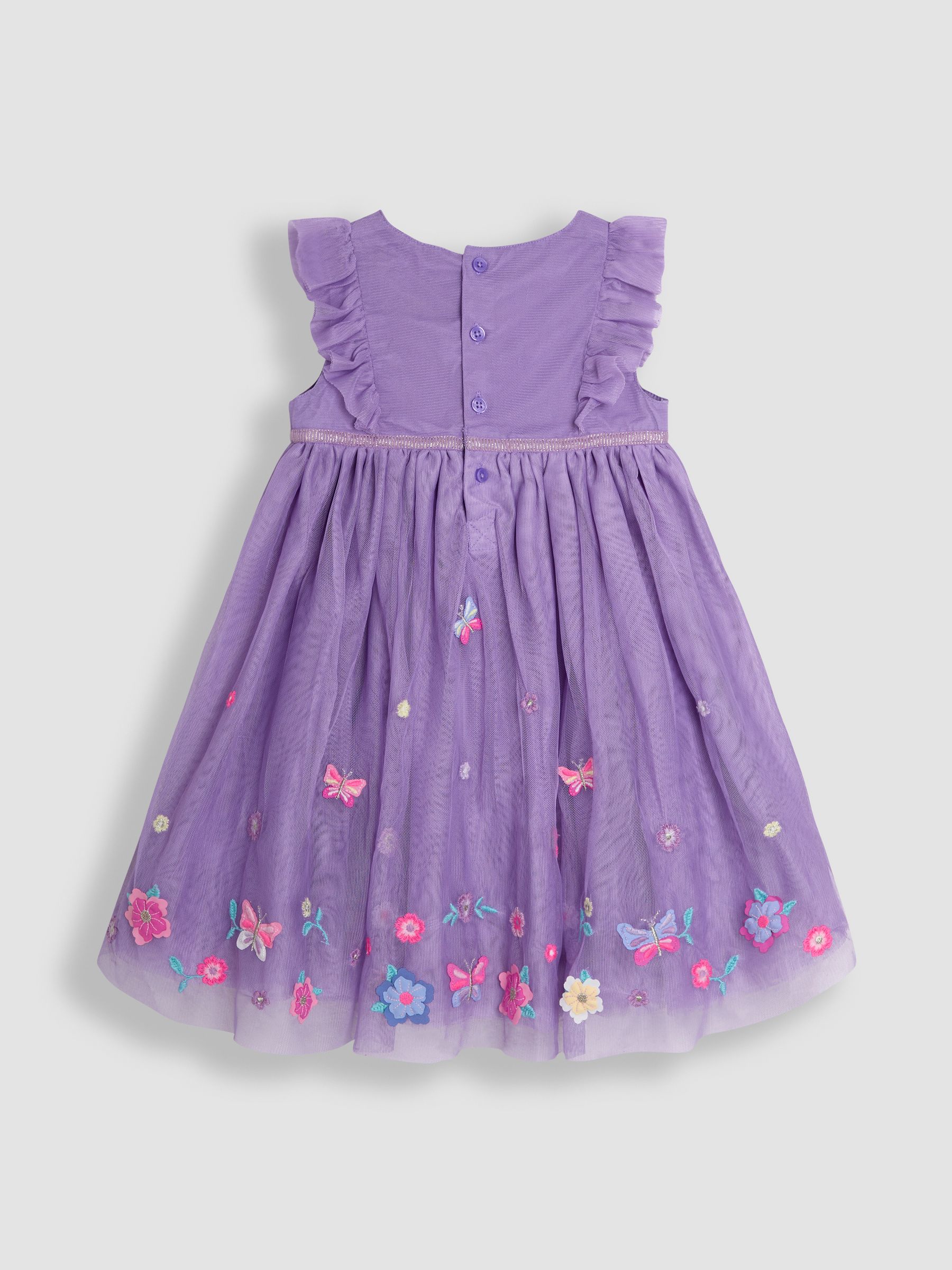 Lilac Purple Butterfly Ruffle Front Embroidered Tulle Party Dress - Image 2 of 3