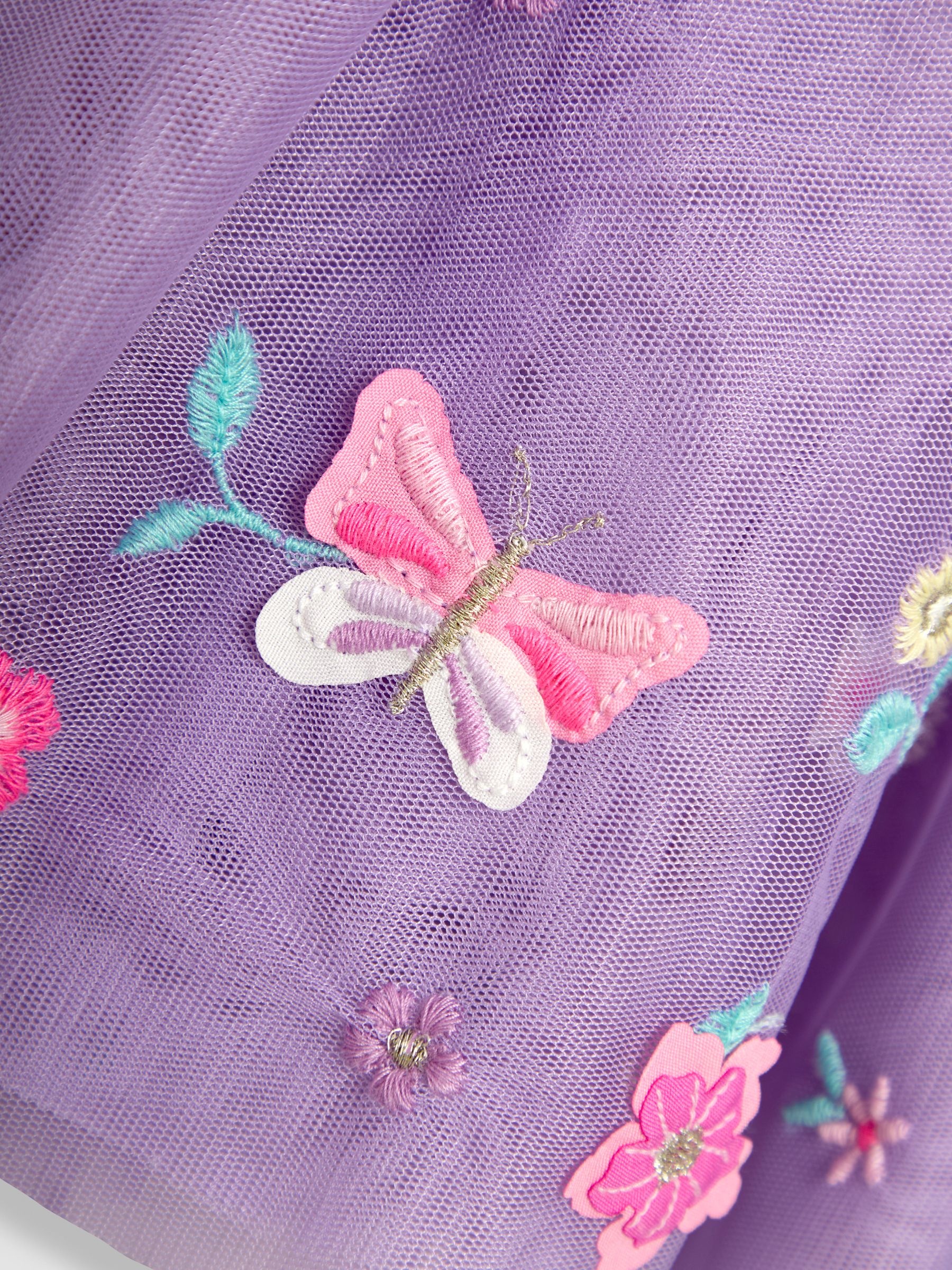Lilac Purple Butterfly Ruffle Front Embroidered Tulle Party Dress - Image 3 of 3
