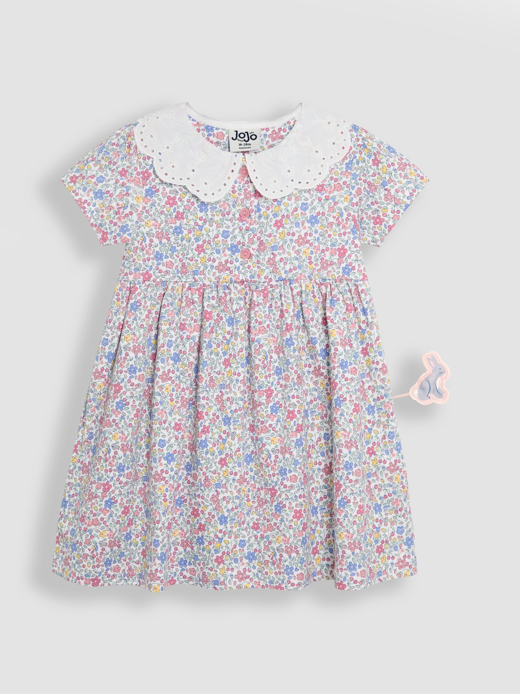 Pink Cherry Ditsy Floral Print Peter Pan Collar Button Front Dress - Image 4 of 4