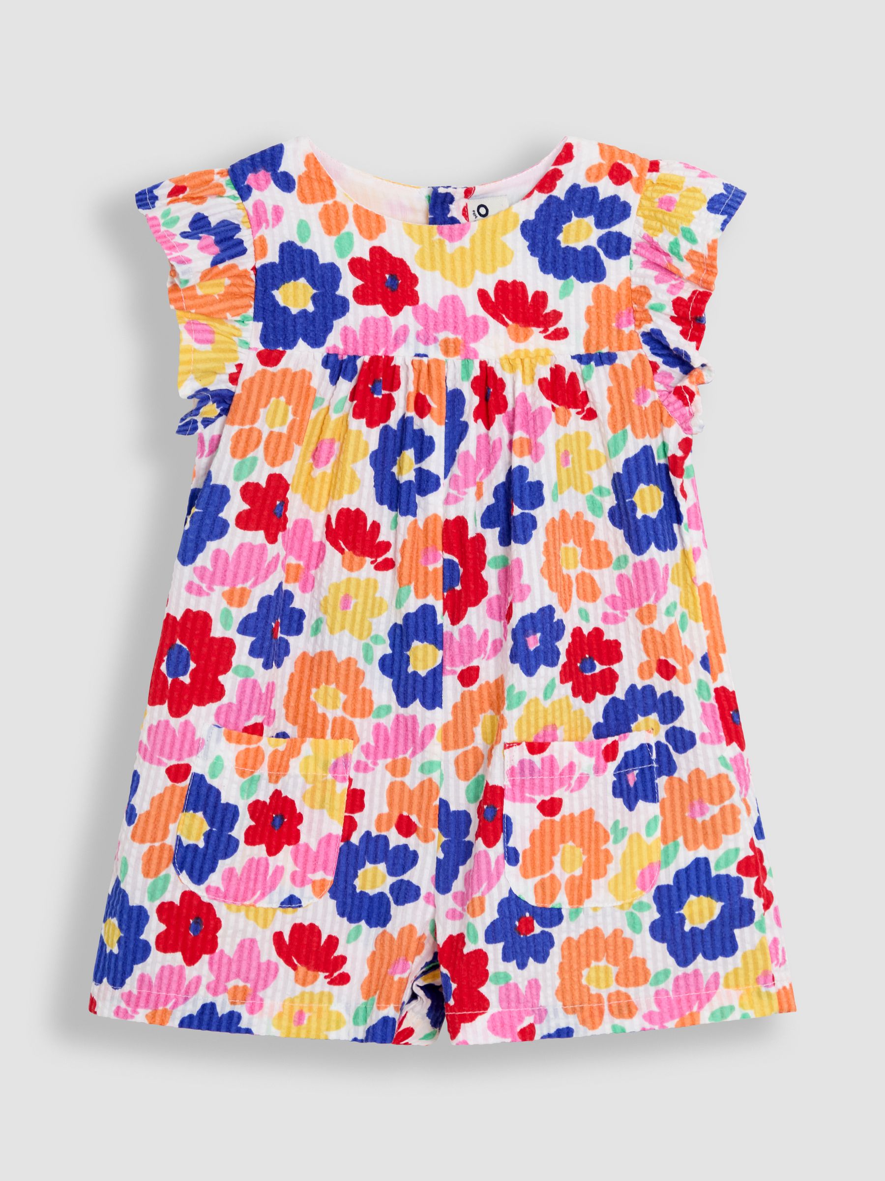 Bright Fuchsia Floral Seersucker Frill Sleeve Playsuit - Image 1 of 3
