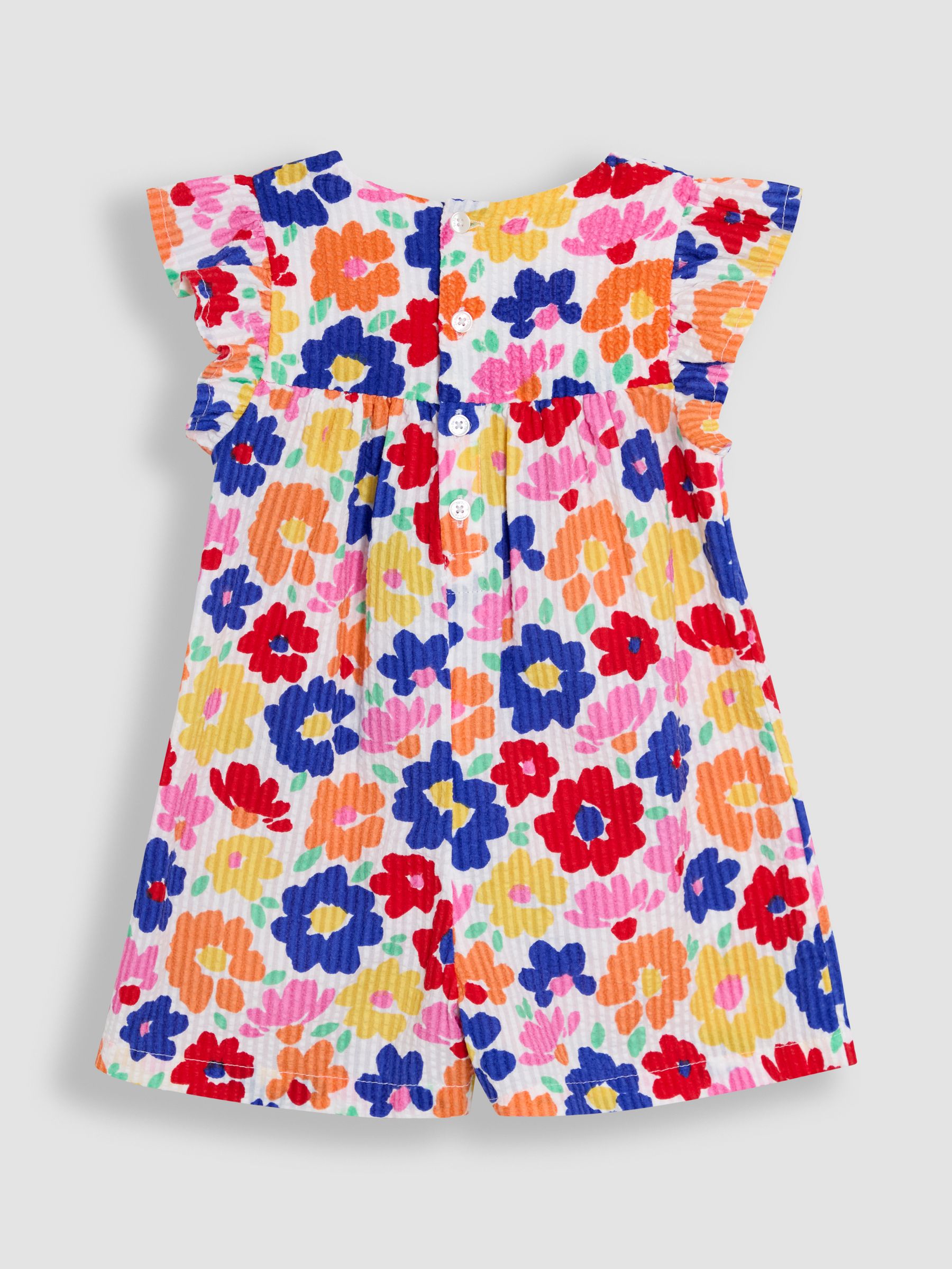 Bright Fuchsia Floral Seersucker Frill Sleeve Playsuit - Image 2 of 3