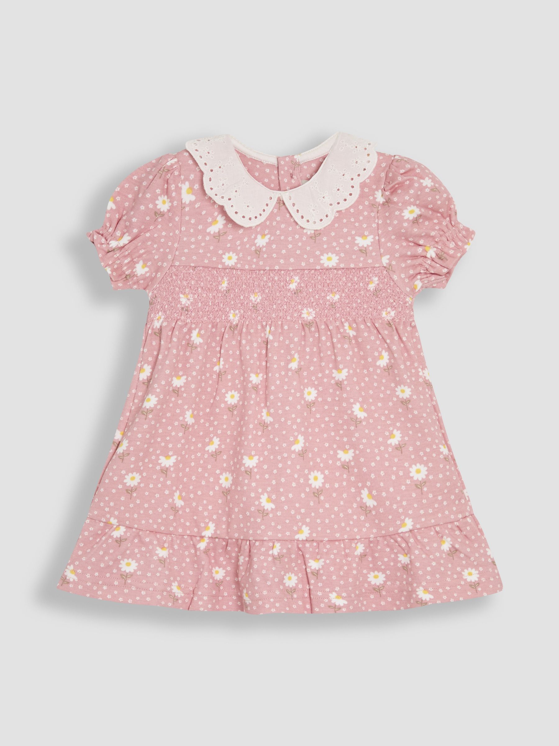 Pink Floral Print Broderie Collar Smocked Dress - Image 1 of 3