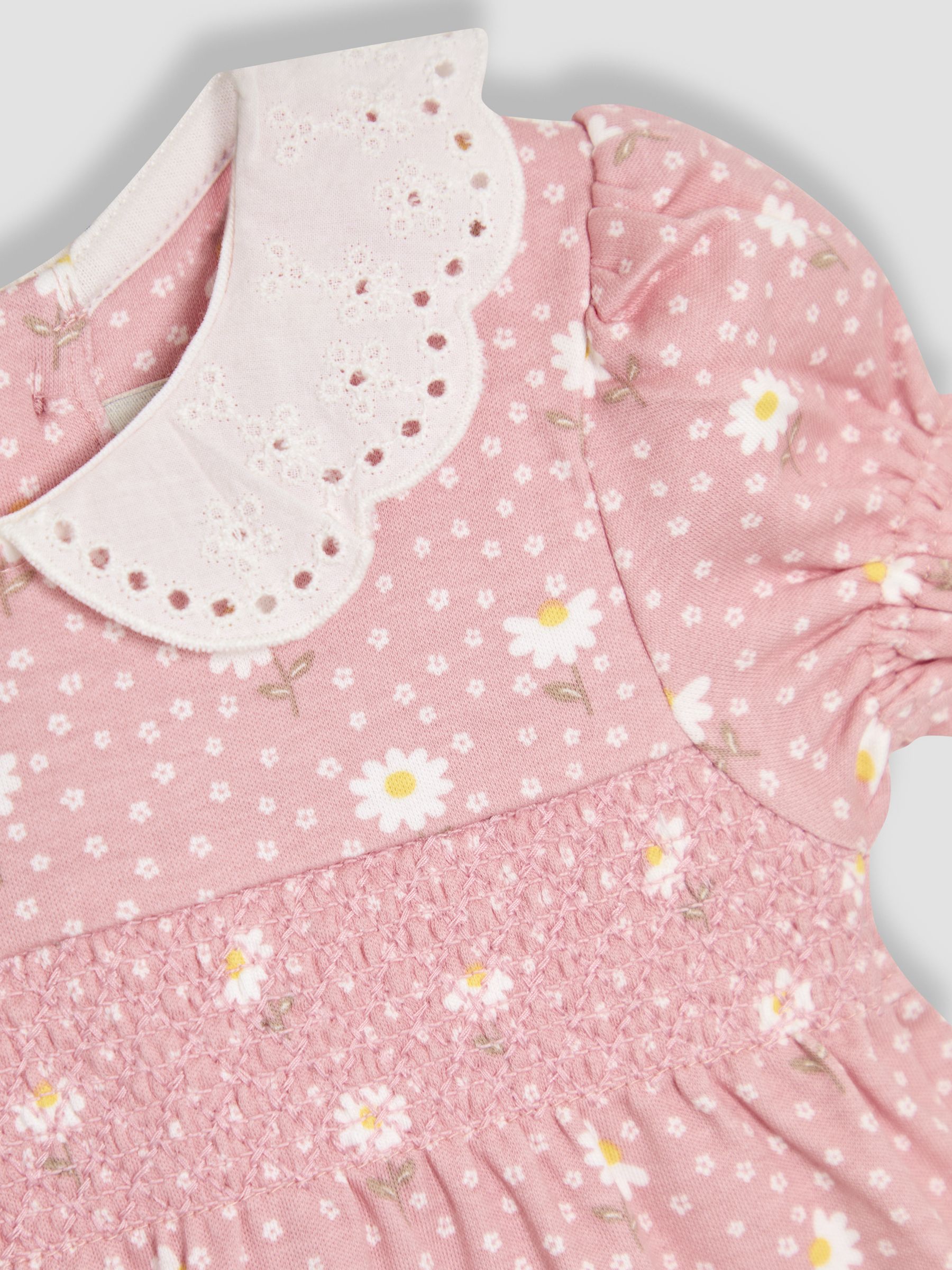 Pink Floral Print Broderie Collar Smocked Dress - Image 3 of 3