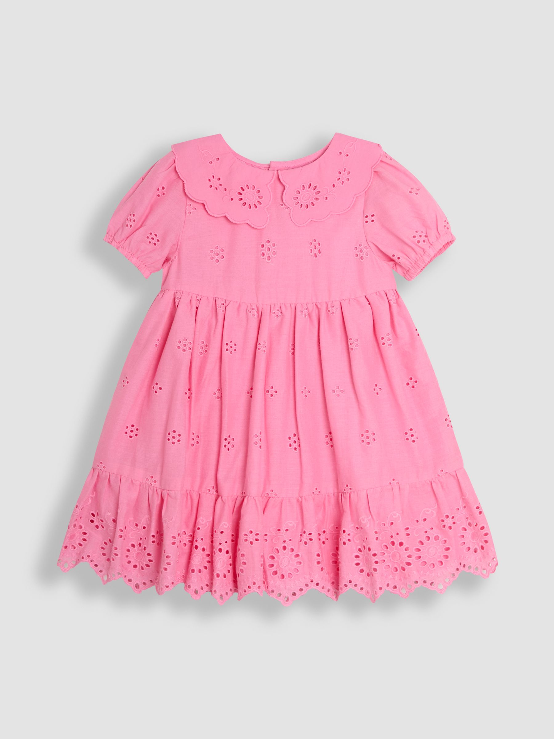 Pink Broderie Puff Sleeve 100% Cotton Dress - Image 1 of 3