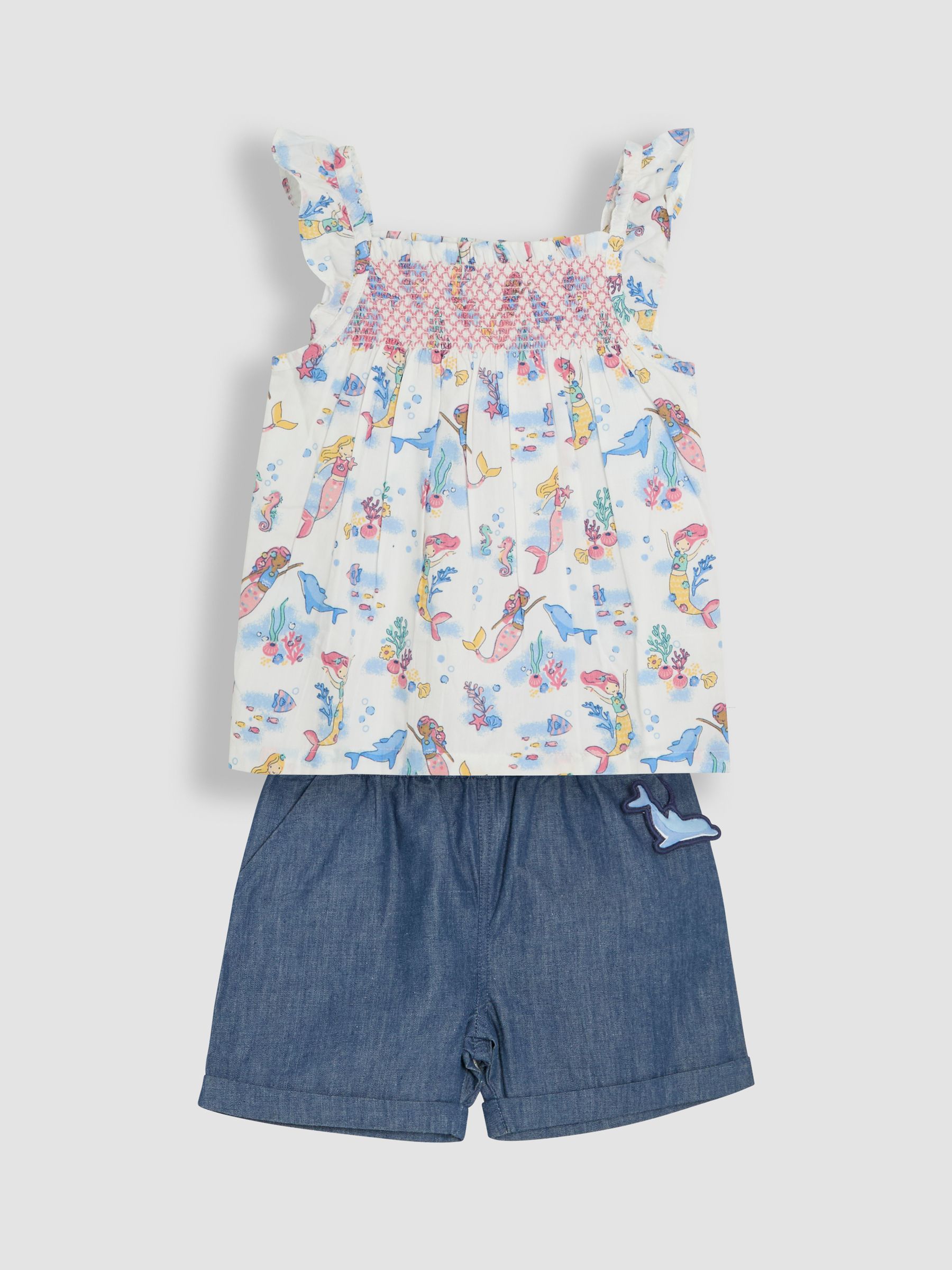 Blue Mermaid Scene 2-Piece Pet in Pocket Smocked Blouse & Shorts Set - Image 1 of 6