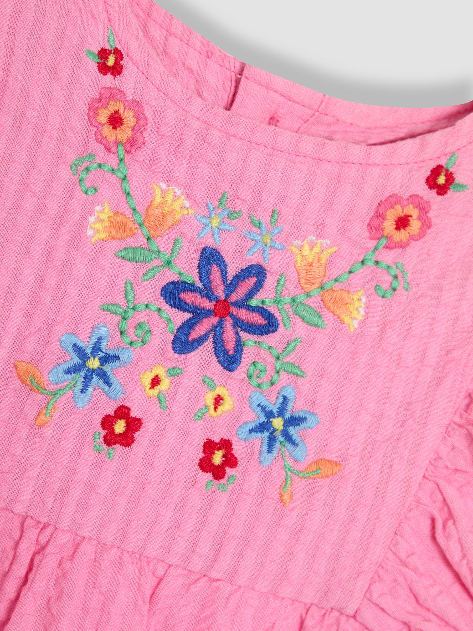 Pink Floral Embroidered Balloon Sleeve Dress - Image 3 of 4