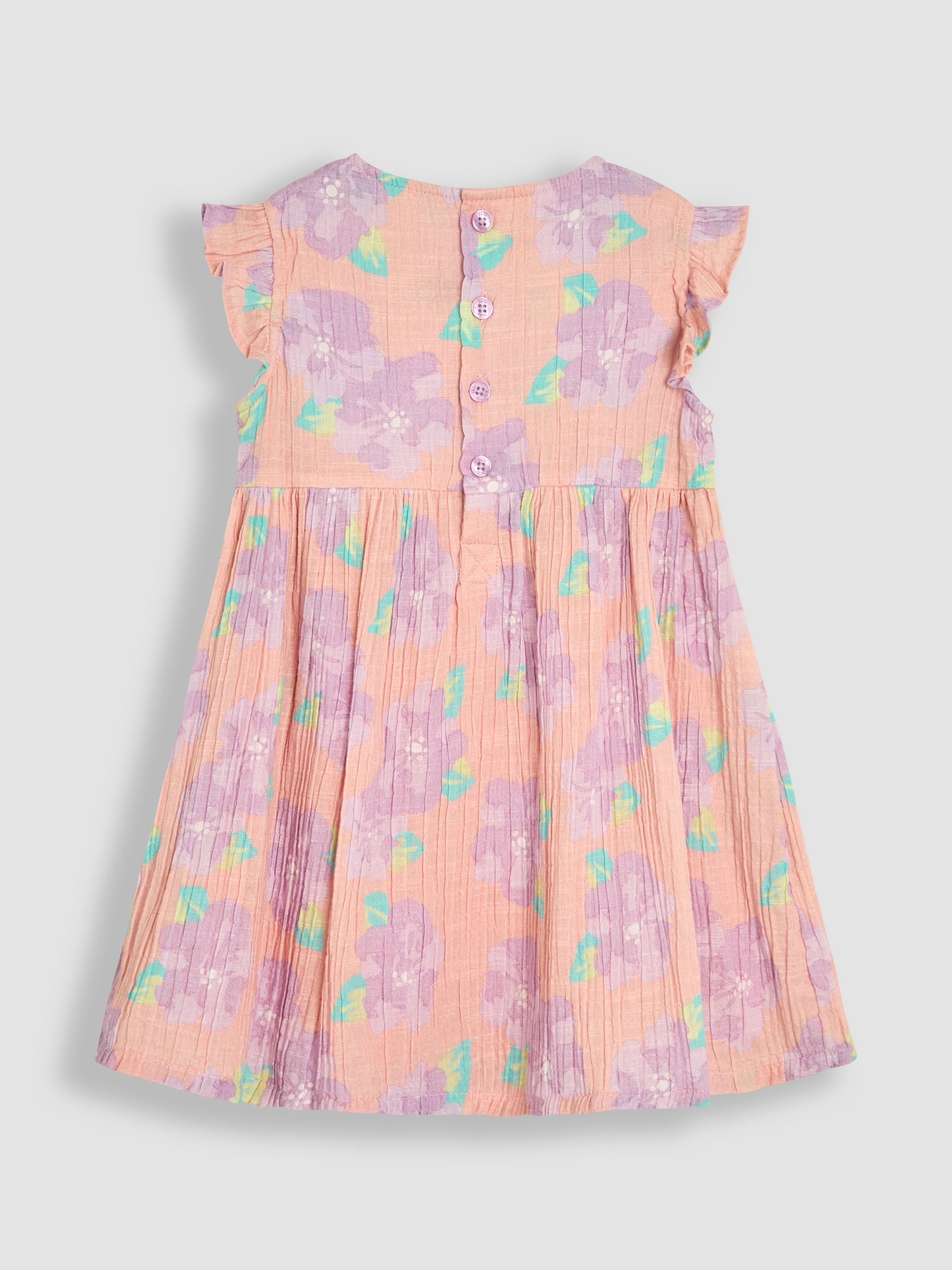 Coral Pink Tropical Floral Smocked Summer Dress - Image 2 of 6