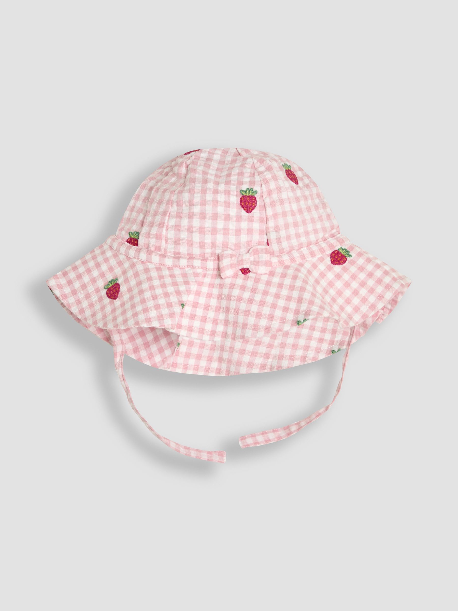 Pink Gingham 2-Piece Strawberry Embroidered Smocked Romper & Hat Set - Image 4 of 6
