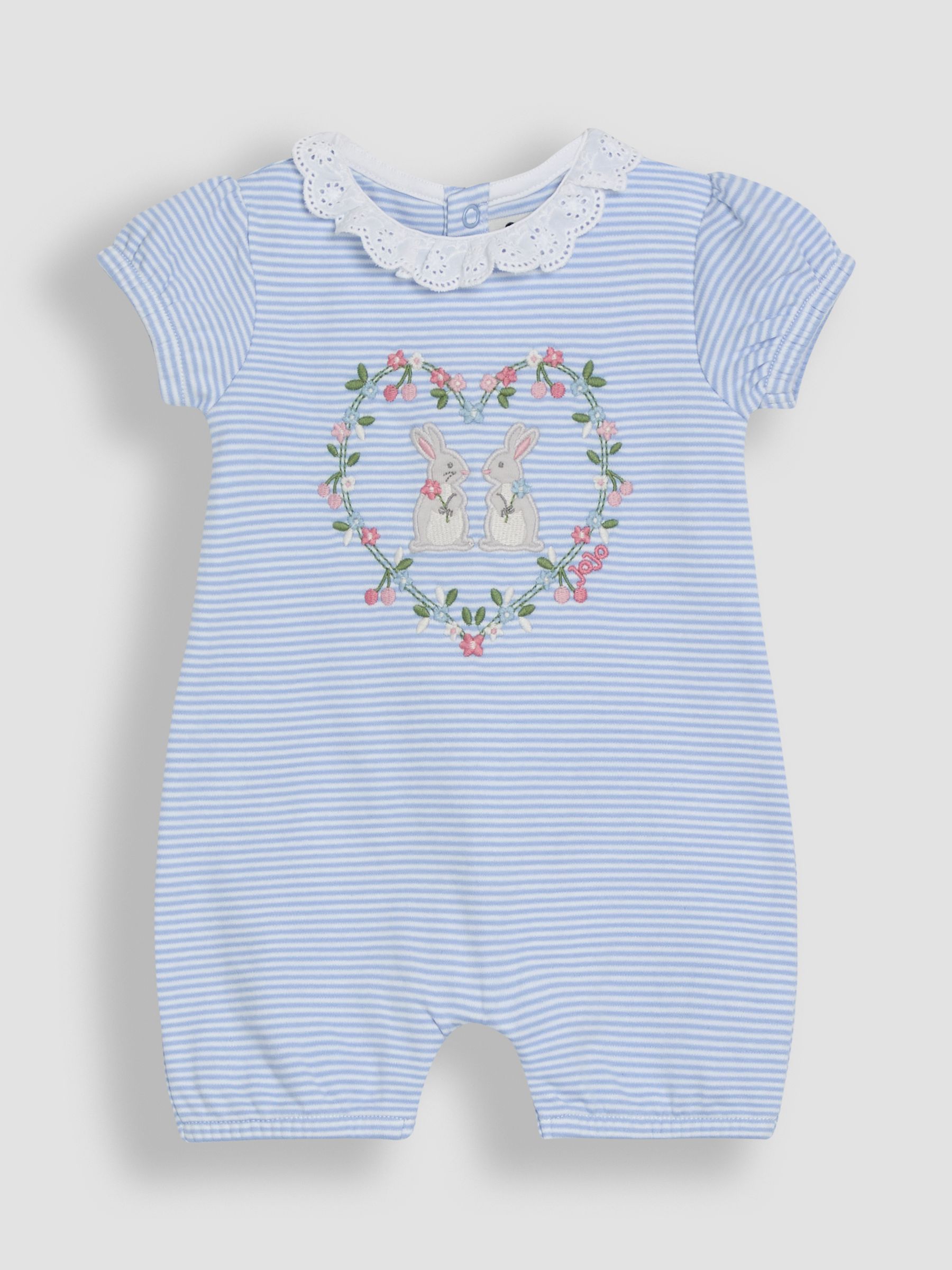 Blue Bunny Applique 2 Pack Broderie Collar Rompers - Image 2 of 7
