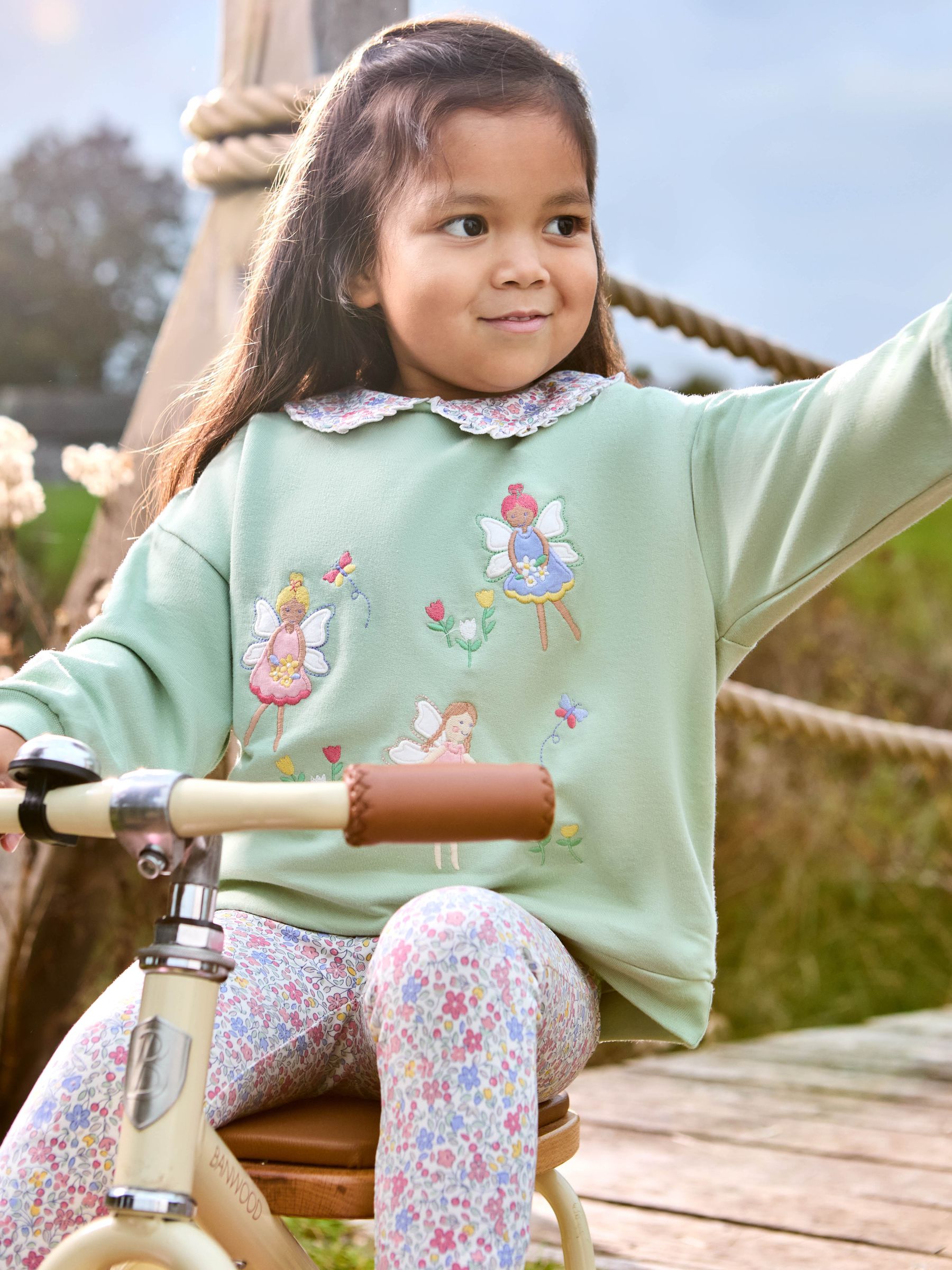 Green Fairy Frill Collar Appliqué 100% Cotton Sweatshirt - Image 1 of 4