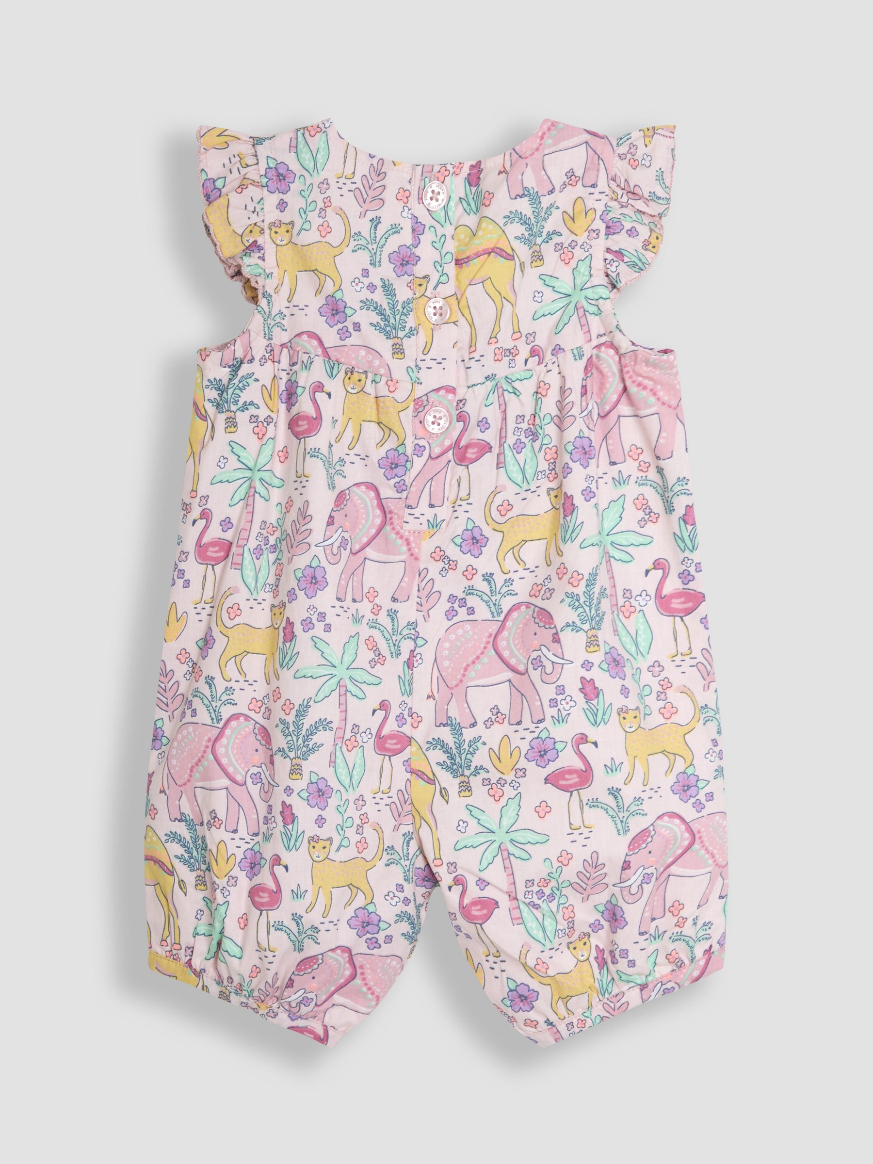 Coral Pink Tropical Animals Pretty Ruffle Shoulder Sunsuit - Image 2 of 3
