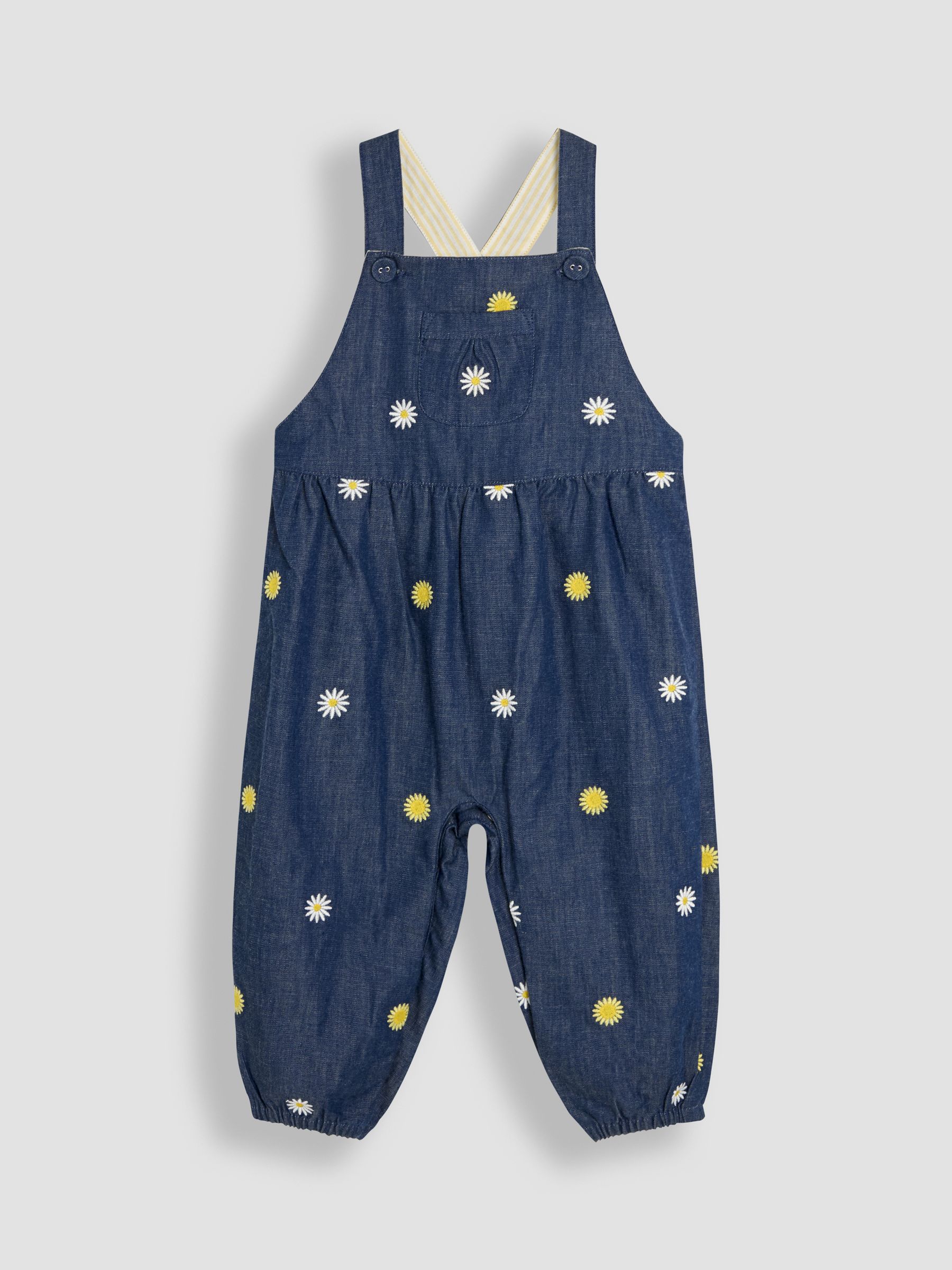 Chambray Blue Daisy & Sunflower Floral Print Embroidered Dungarees - Image 1 of 3