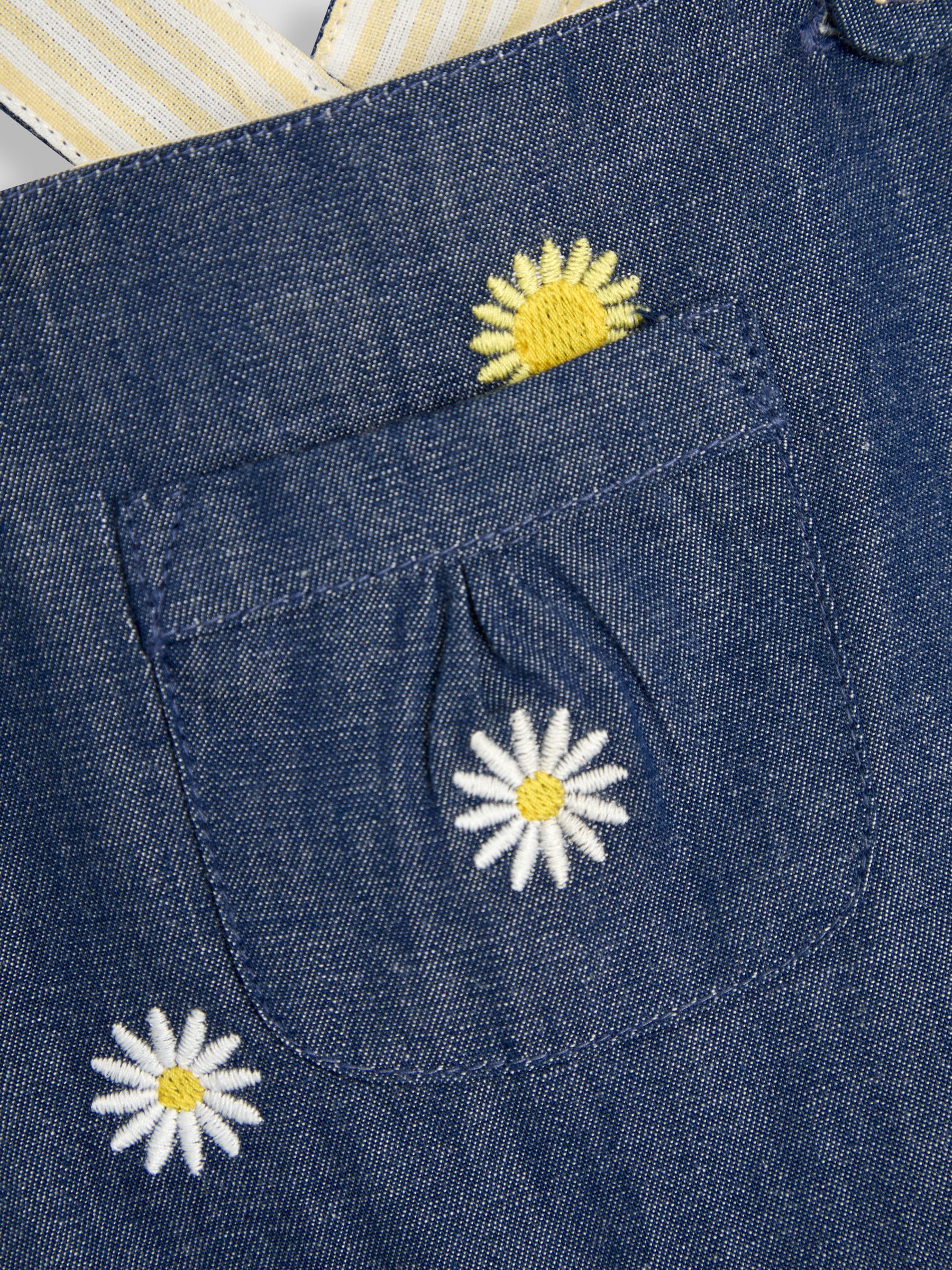 Chambray Blue Daisy & Sunflower Floral Print Embroidered Dungarees - Image 3 of 3