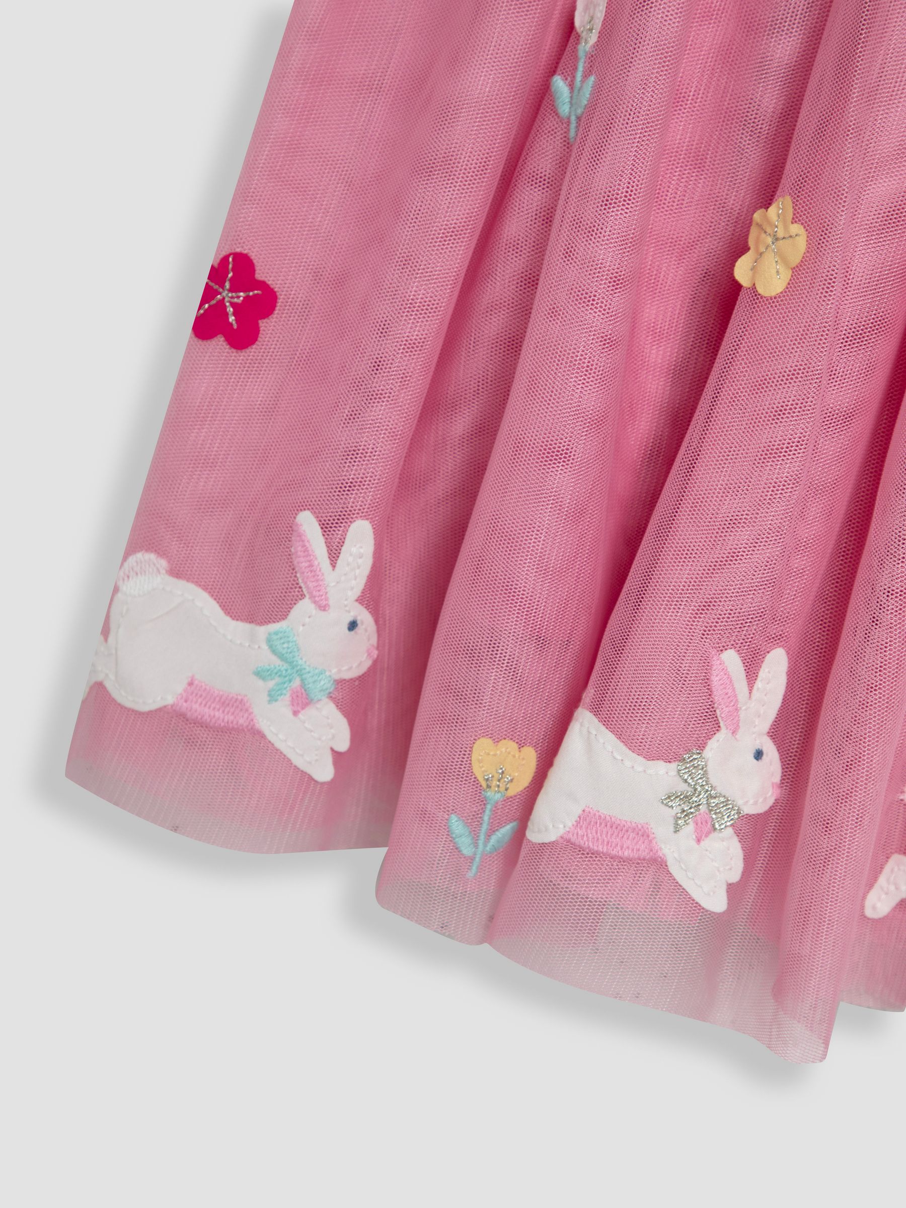 Pink Bunny 100% Cotton Appliqué Hem Tulle Party Dress - Image 3 of 3