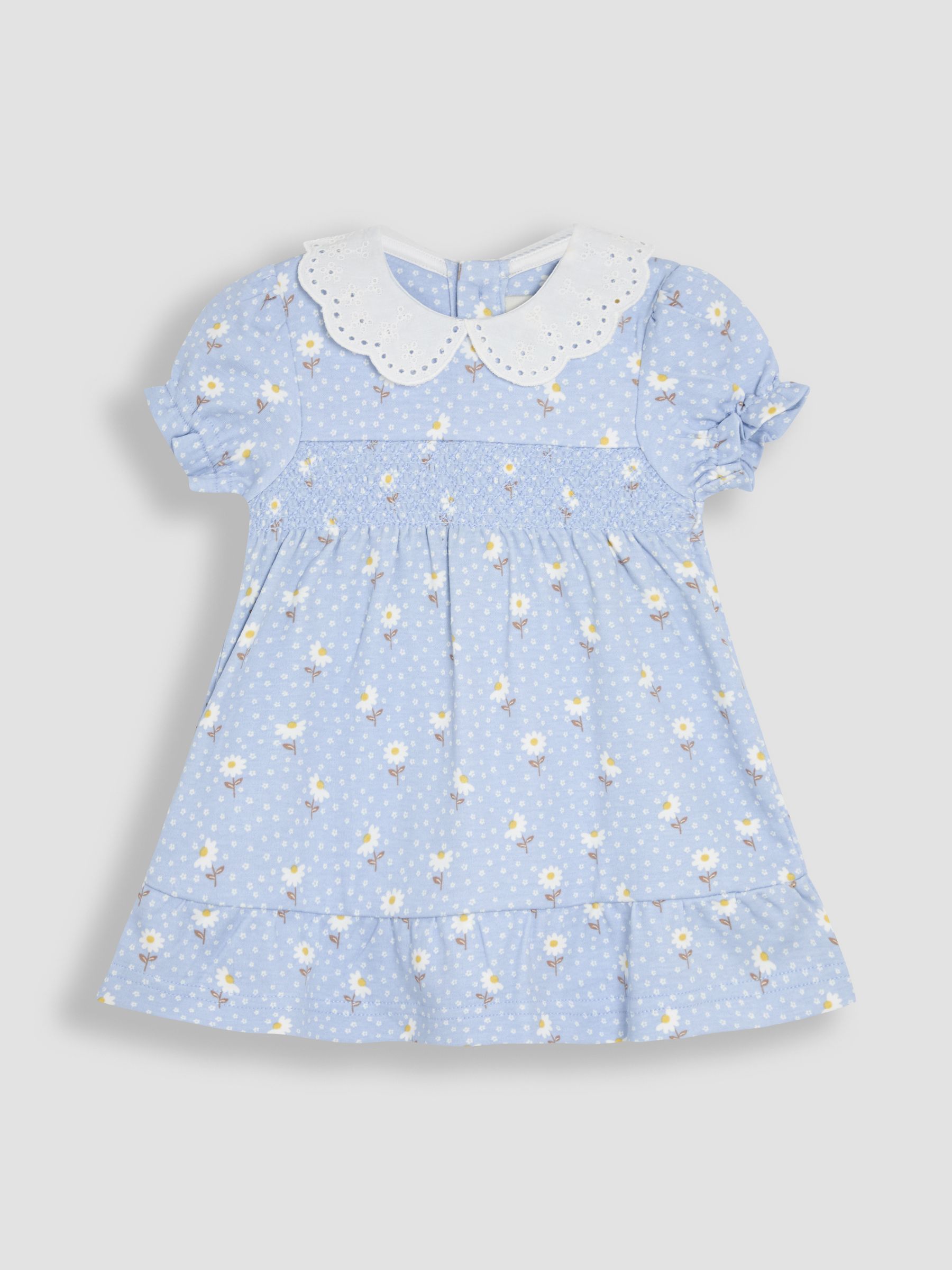 Blue Floral Print Broderie Collar Smocked Dress - Image 1 of 3