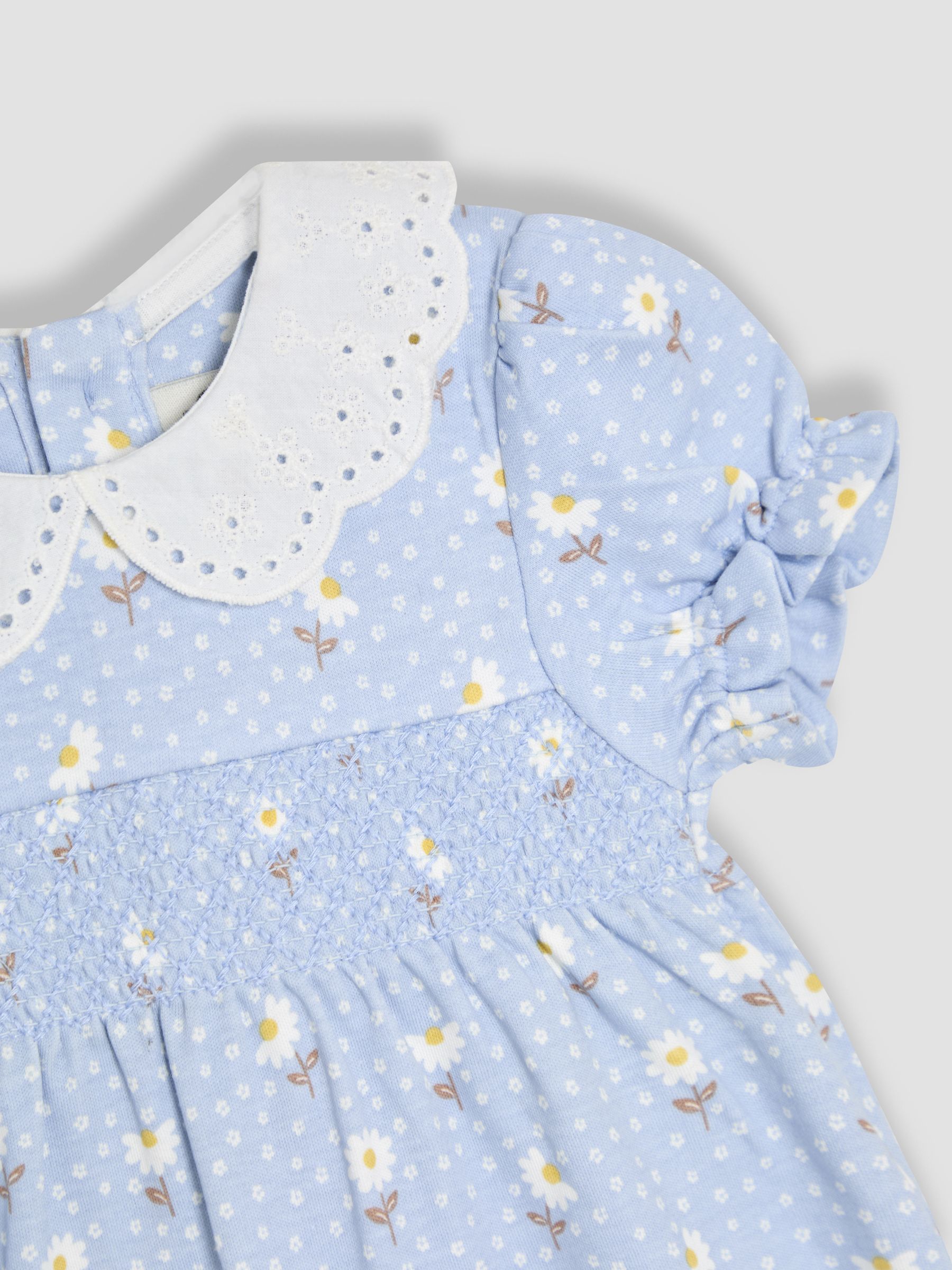 Blue Floral Print Broderie Collar Smocked Dress - Image 3 of 3