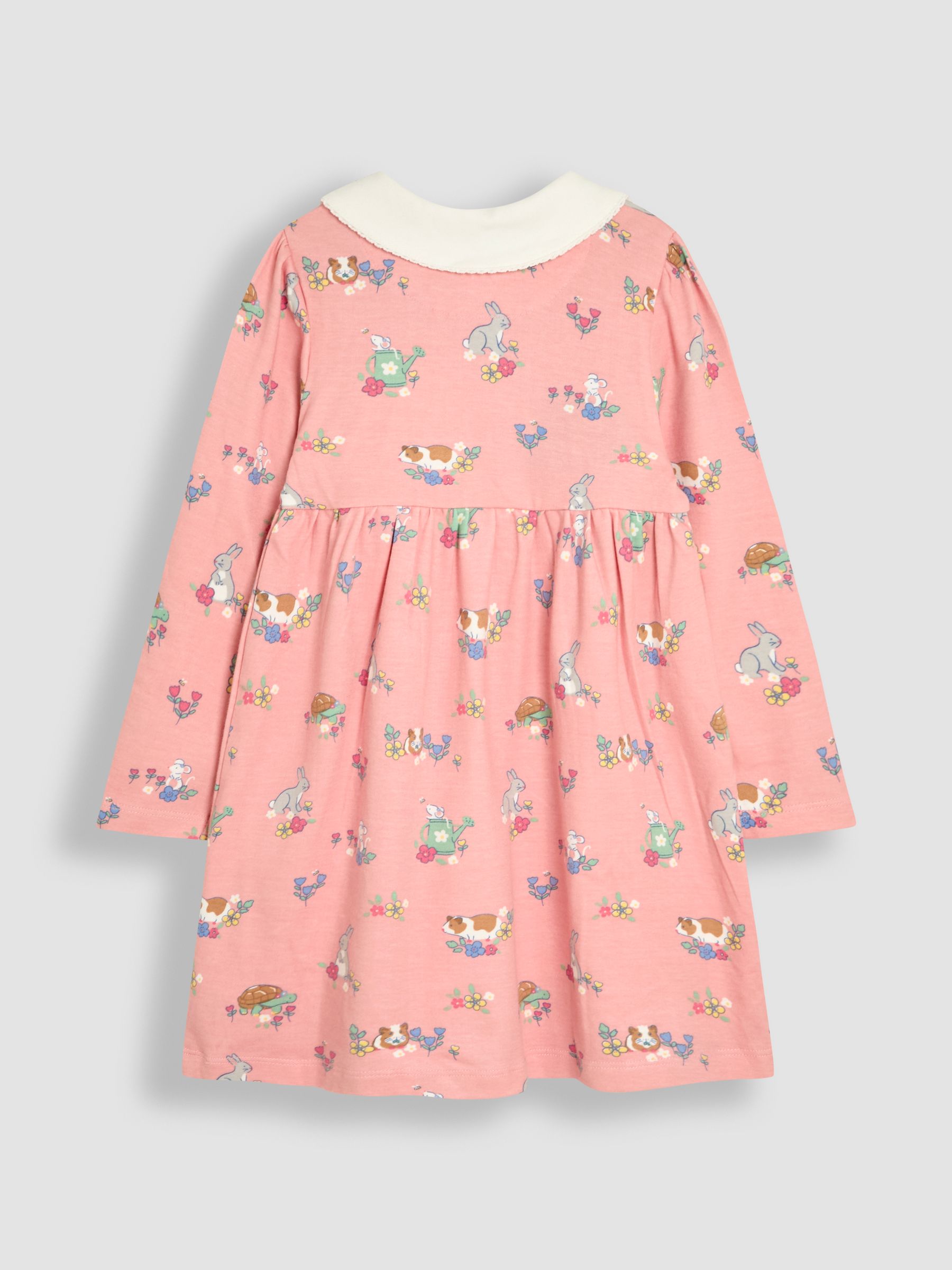 Pink Guinea Pig & Friends 100% Cotton Peter Pan Collar Button Front Long Sleeve Dress - Image 3 of 4