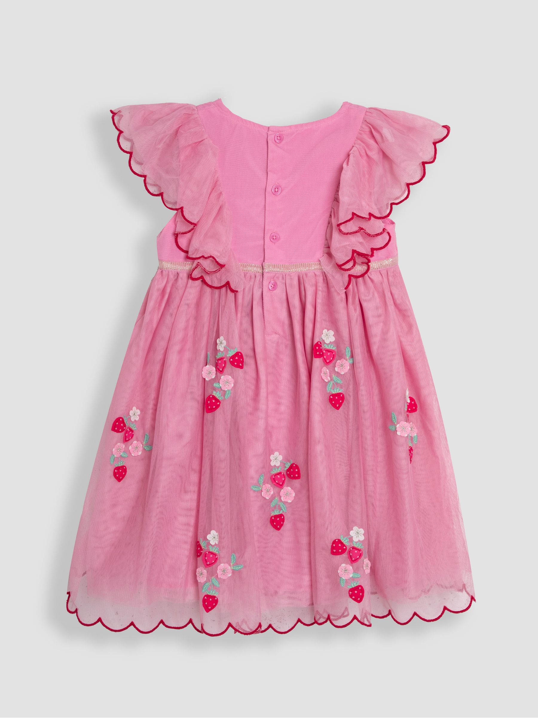 Pink Strawberry Floral Scallop Sleeve Embroidered Tulle Party Dress - Image 2 of 4