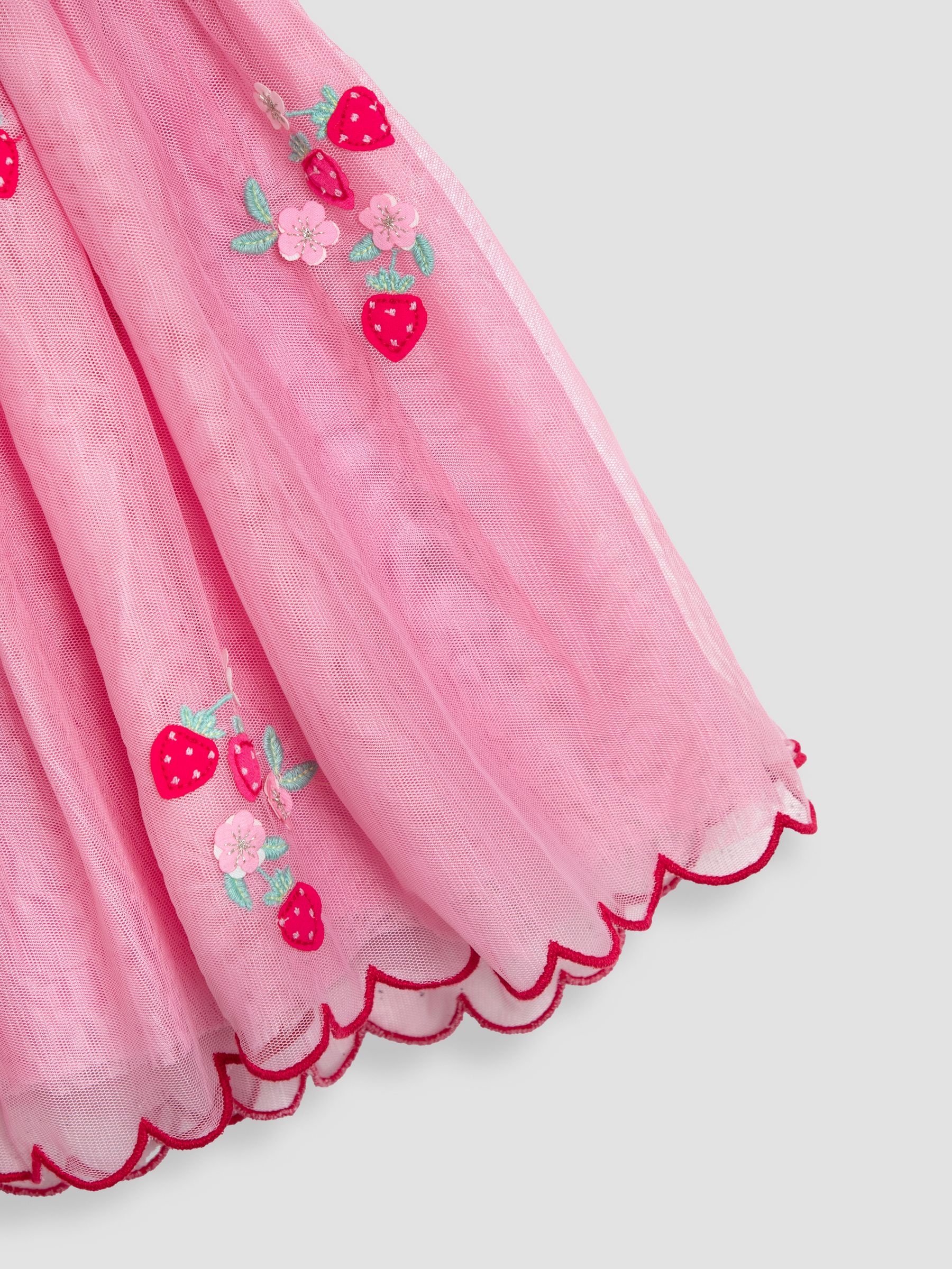 Pink Strawberry Floral Scallop Sleeve Embroidered Tulle Party Dress - Image 4 of 4
