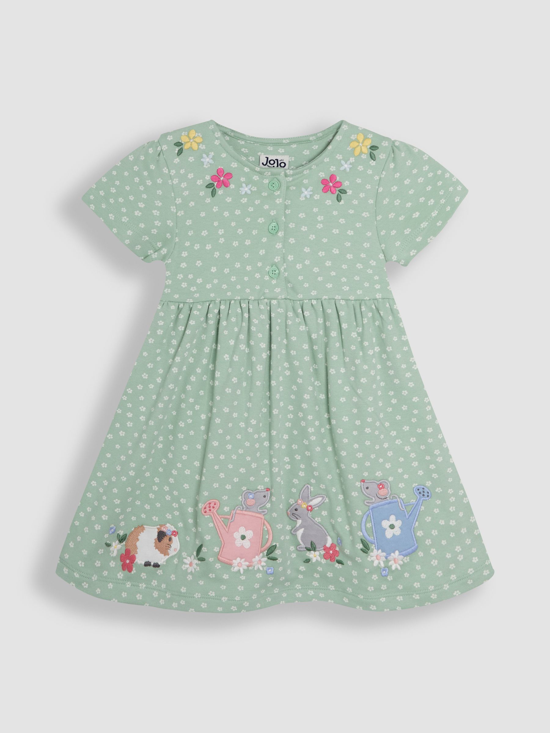 Green Guinea Pig & Friends Appliqué Button Front Dress - Image 1 of 2