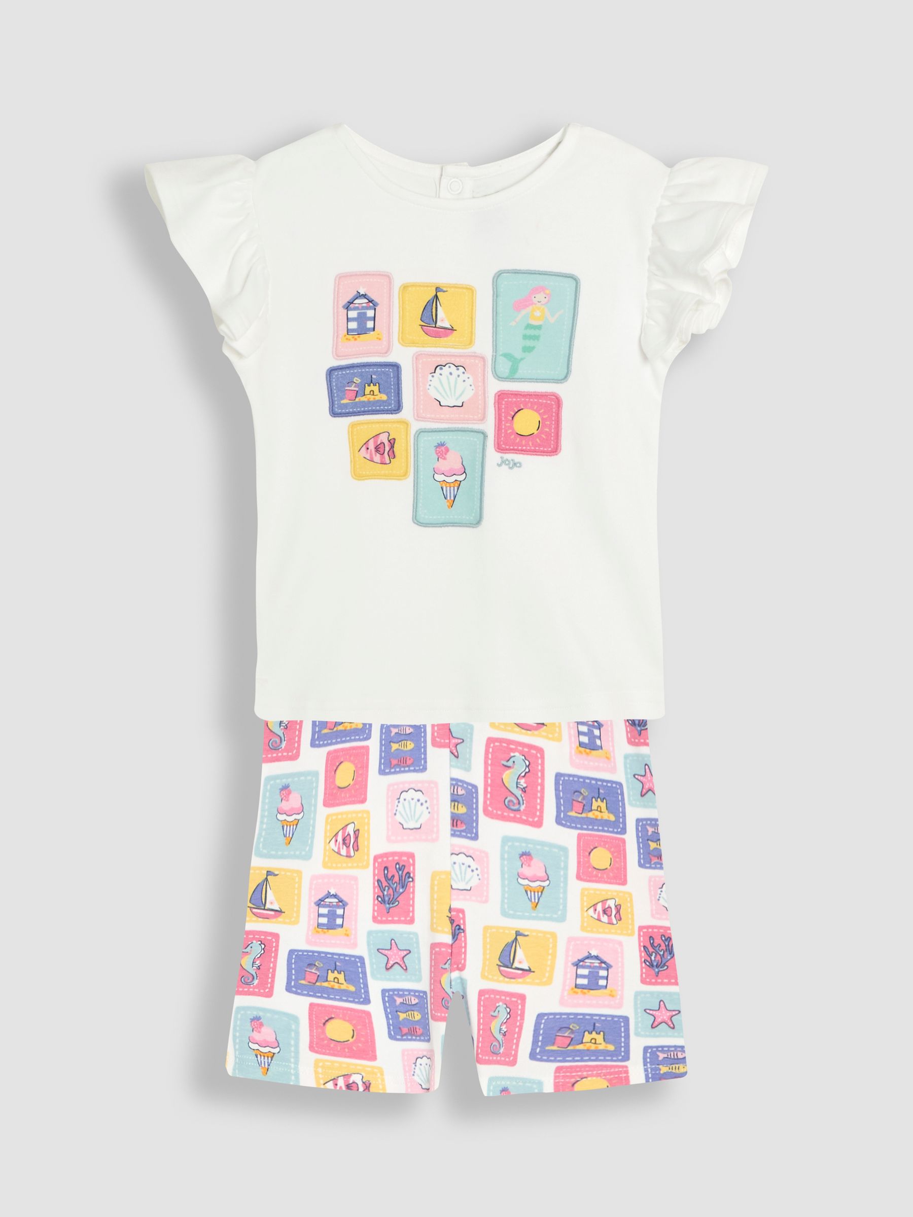 White Seaside Appliqué T-Shirt & Shorts Set 2 Piece - Image 1 of 6