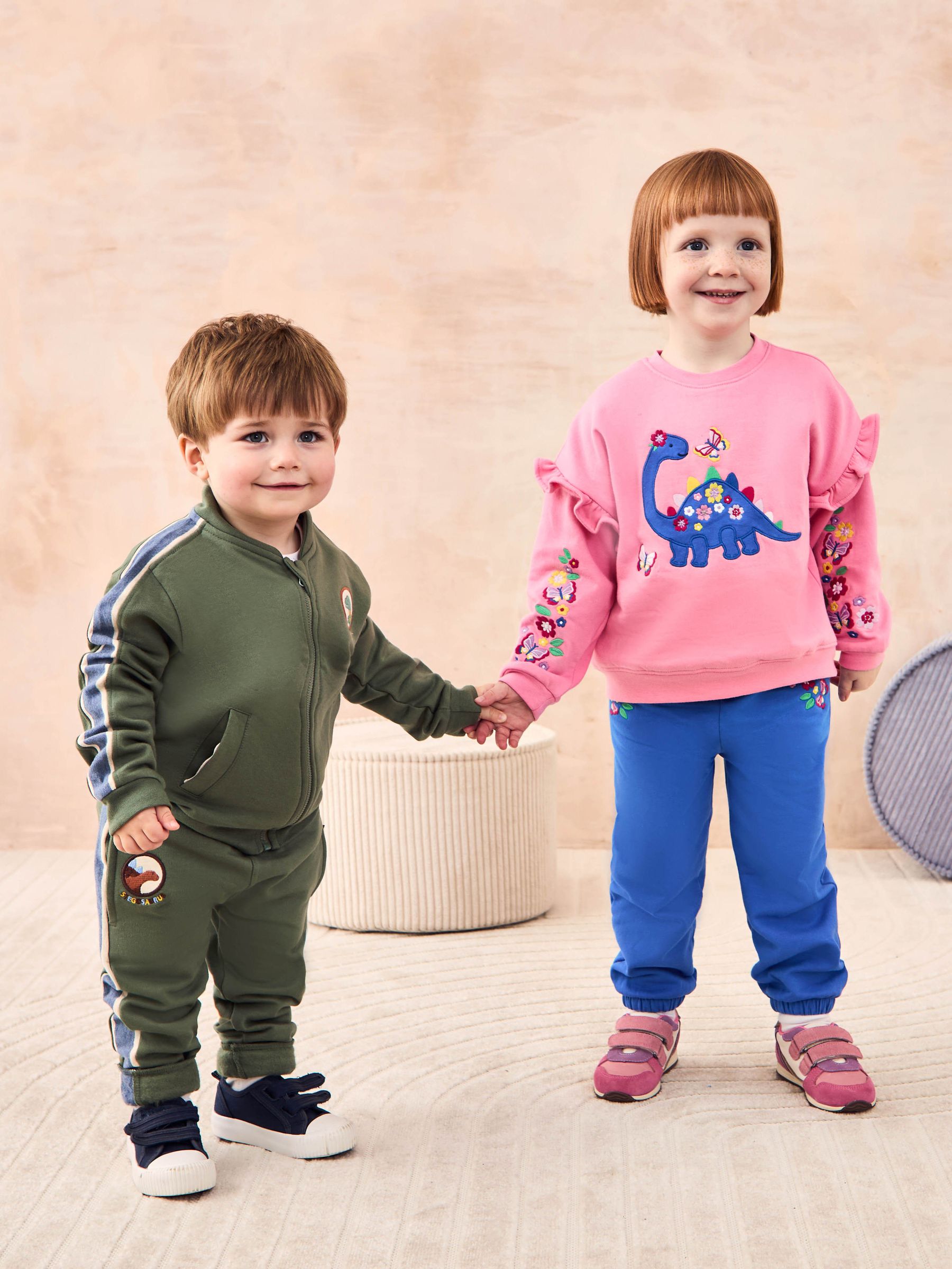 Fuchsia Pink Dinosaur 2-Piece Frill Appliqué Sweatshirt & Joggers Set - Image 1 of 8