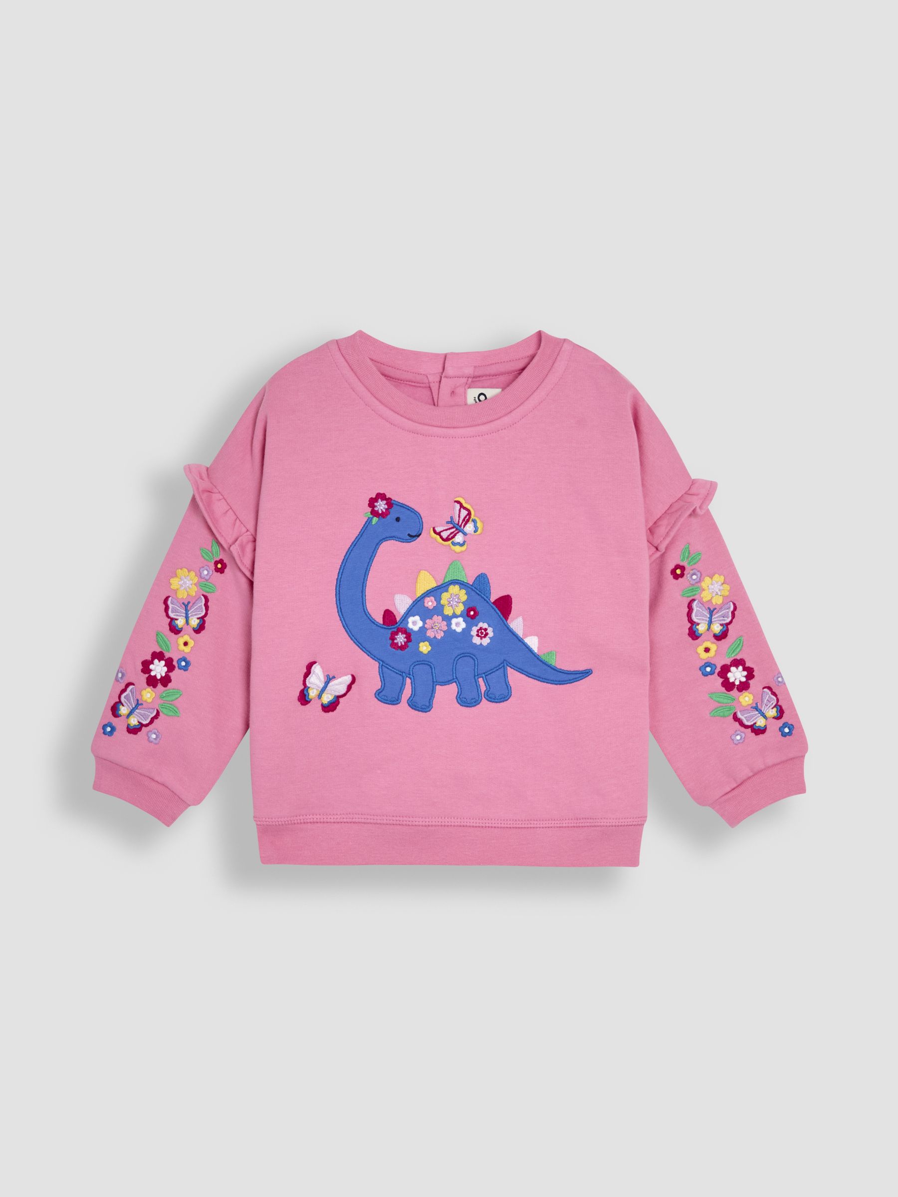 Fuchsia Pink Dinosaur 2-Piece Frill Appliqué Sweatshirt & Joggers Set - Image 3 of 8